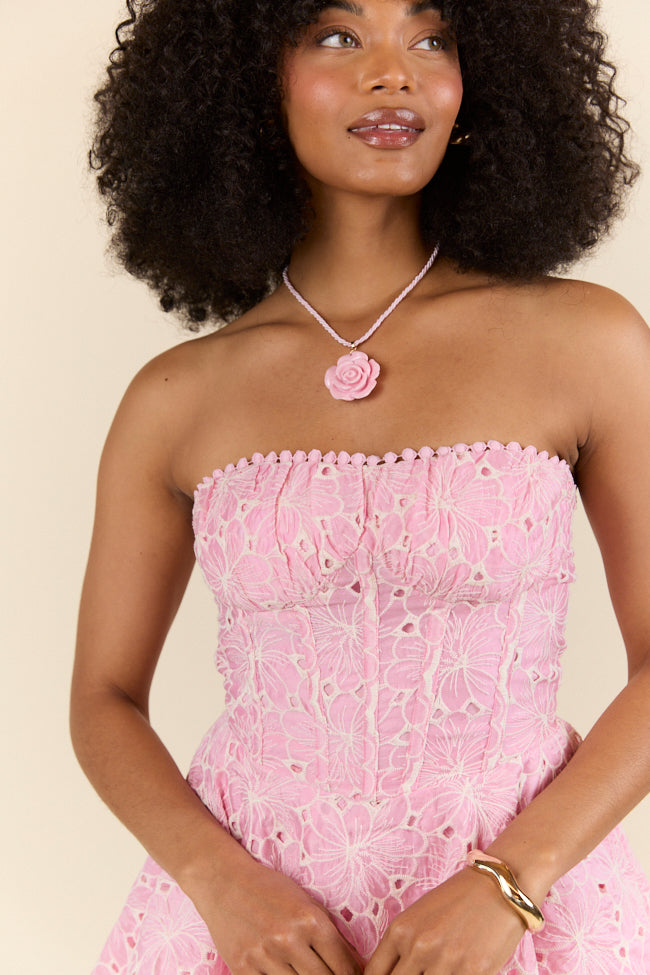 Sunlit Garden Pink Floral Lace Romper - Women's Summer Jumpsuit with Adjustable Straps | Perfect for Beach Vacations, Garden Parties & Date Nights