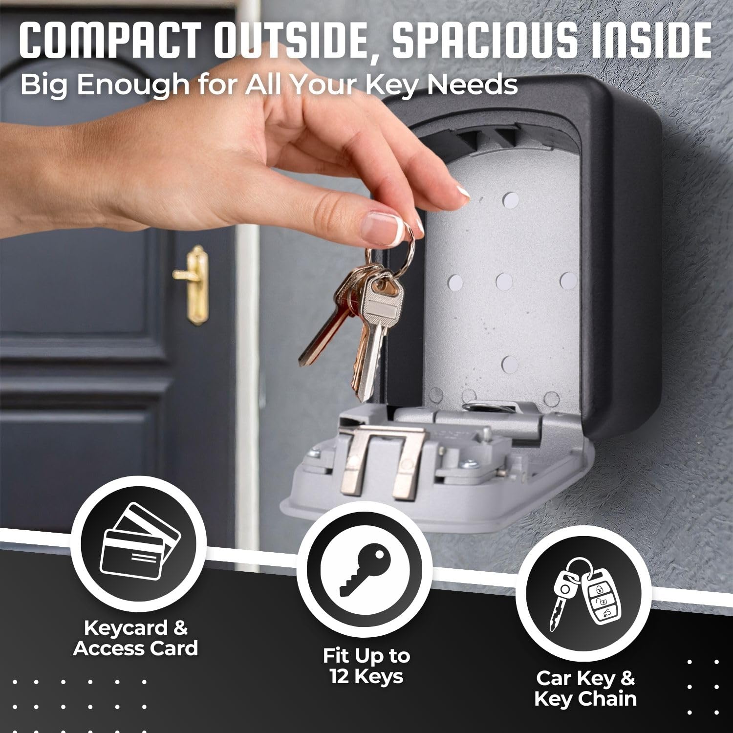 Flexzion Wall Mounted Key Lock Box - 4 Digit Combination Outdoor Key Safe with Weather & Rust Resistant Security for House, Door, Gate - Perfect for Vacation Rentals, Airbnb Hosts, and Property Management
