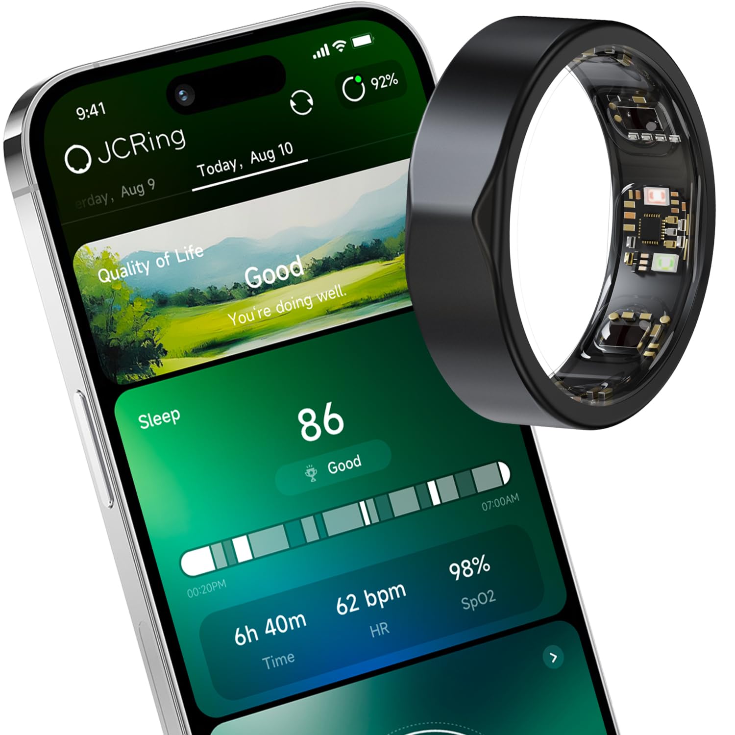 JCRing Smart Ring - Sleep & Fitness Tracker with Heart Rate, Temperature & Step Monitoring - Titanium Wearable with Charging Case - iOS/Android App - Perfect for Health Monitoring & Activity Tracking (8)
