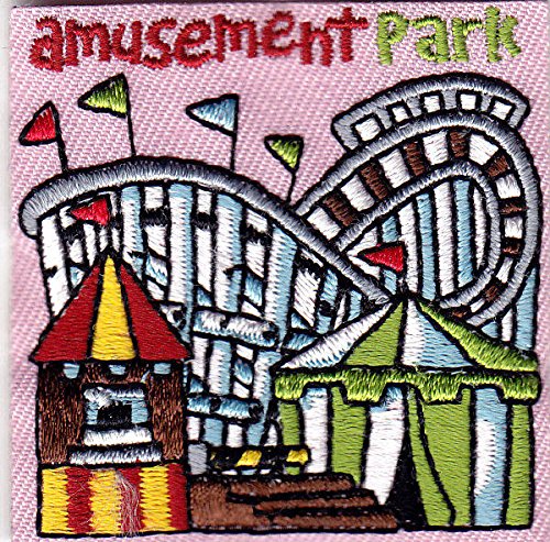Amusement Park Iron On Embroidered Patch - Roller Coaster, Carnival Rides & Fun Games Design for DIY Jackets, Hats & Backpacks - Perfect for Theme Park Enthusiasts & Festival Goers