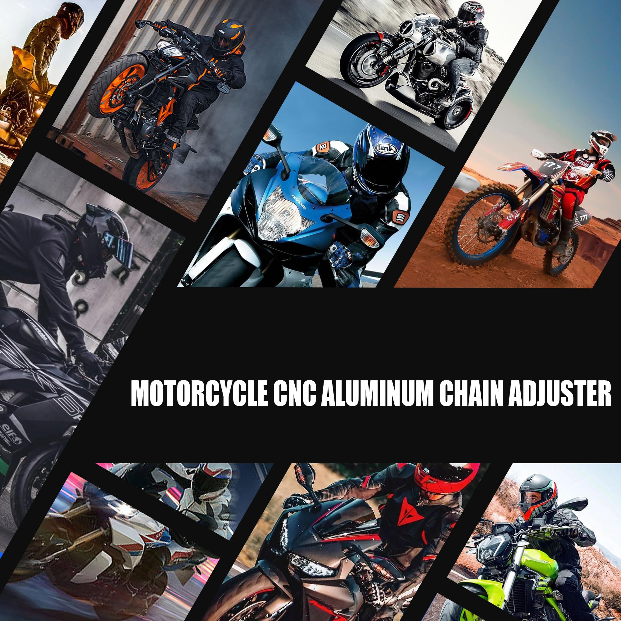 Universal Motorcycle Chain Tensioner - CNC Aluminum Adjuster for ATV/Dirt Bike