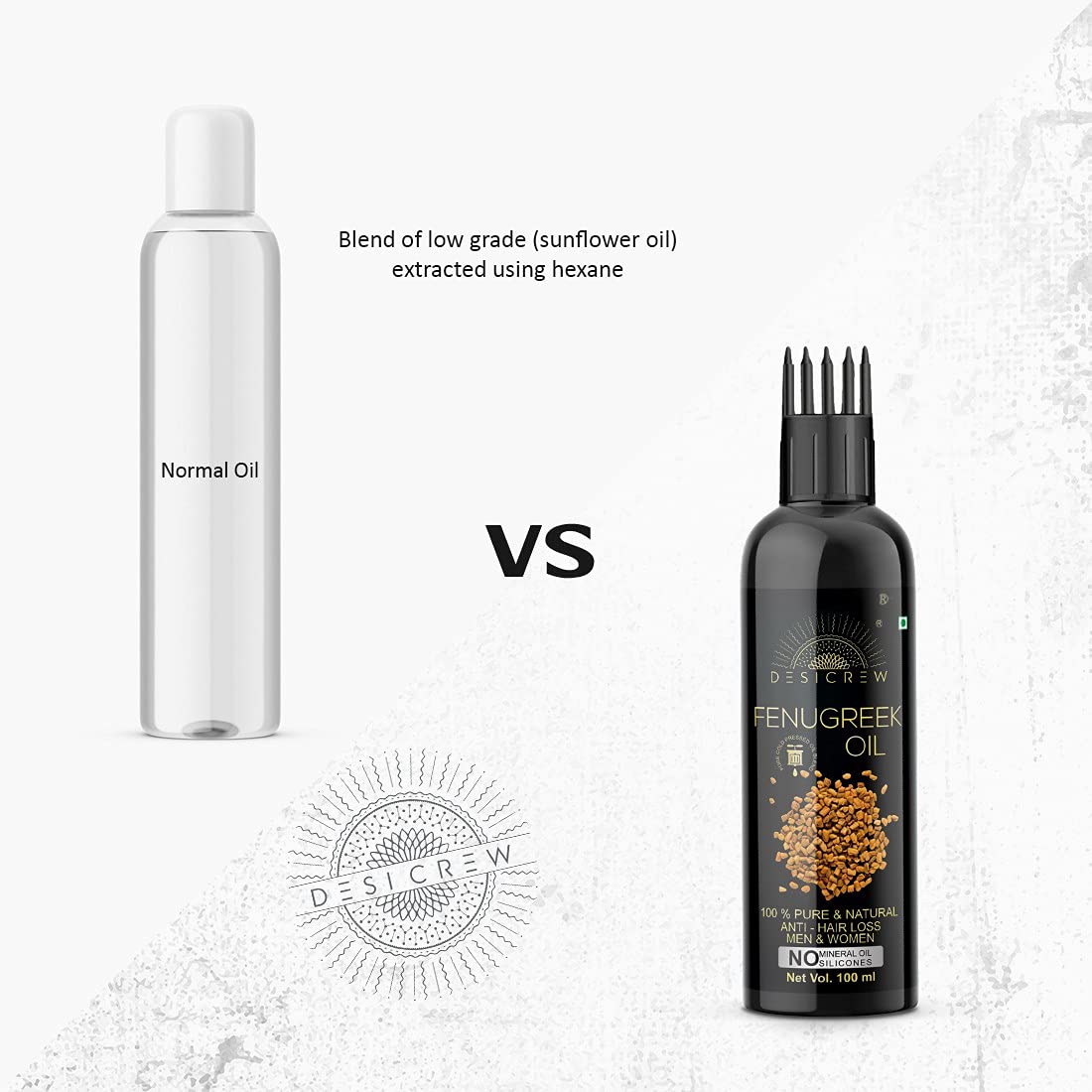 Pure Fenugreek (Methi) Oil 100ml - Cold Pressed Hair Growth Oil for Thicker & Longer Hair - Natural Skin & Nail Care Treatment with Comb Applicator | Perfect for Daily Hair & Scalp Massage, DIY Beauty Routines