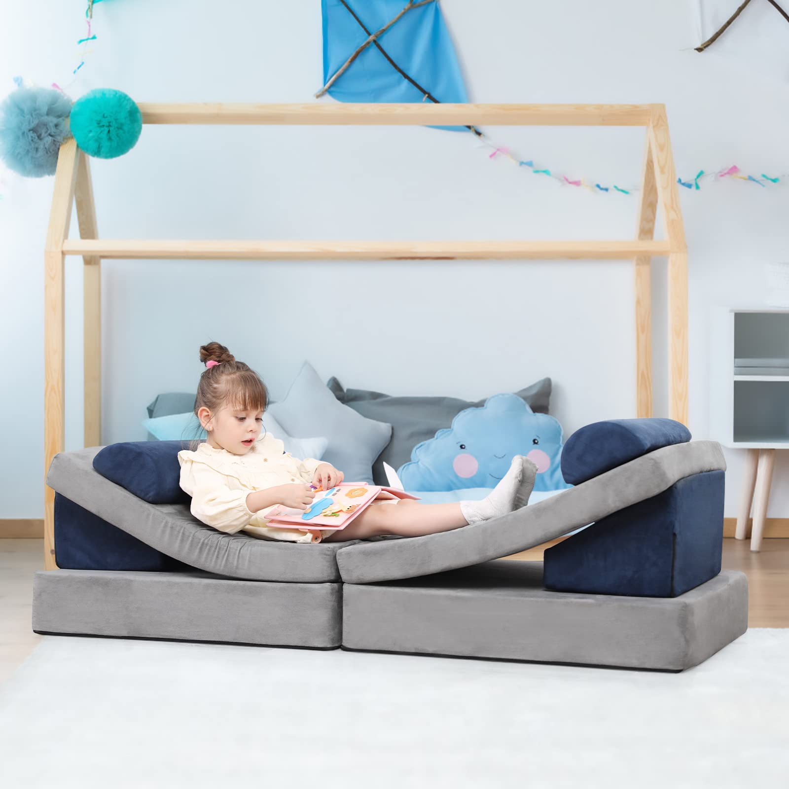 Kids Play Couch Set - 9 Piece Toddler Sofa for Imaginative Play | Soft Foam Climbing Cushions for Indoor & Outdoor Use | Creative Furniture for Toddlers to Teens | Perfect for Playrooms, Bedrooms & Backyards