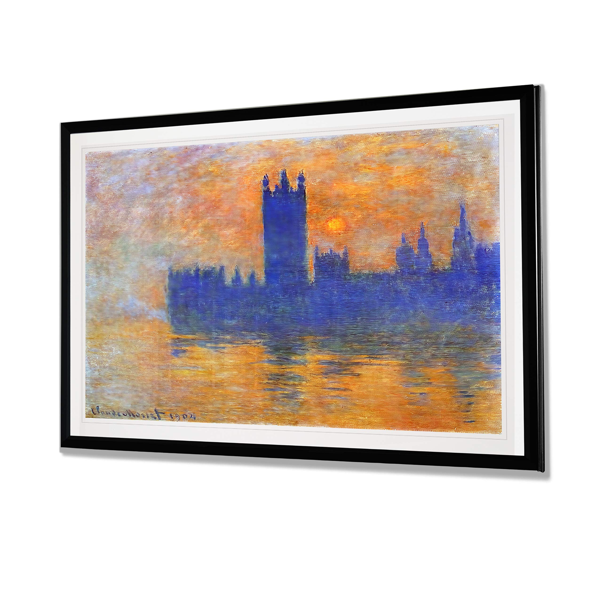 Houses of Parliament Sunset 02 (1904) - Premium Framed Giclee Print Wall Art - 30x42 Inches - Ready to Hang - Perfect for Living Room, Office & Home Decor