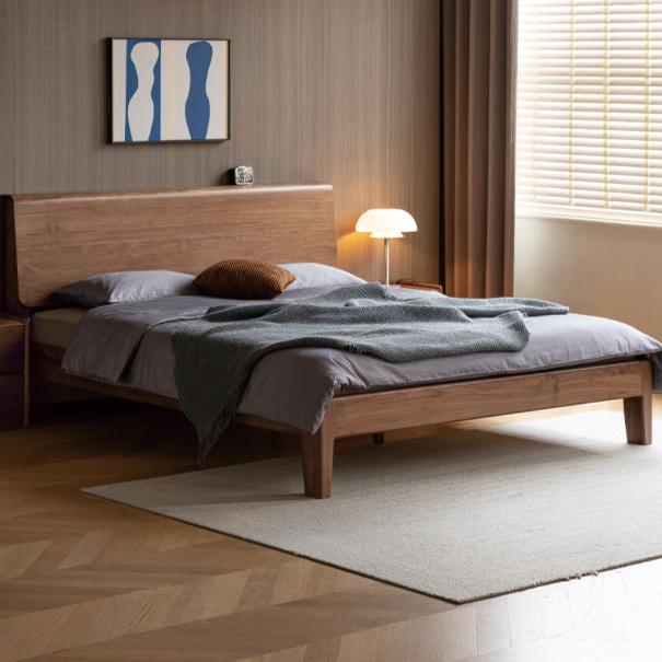 Solid Black Walnut Wood Bed Frame - Modern Nordic Style Queen/King Size Bedroom Furniture for Home Decor | Perfect for Master Bedroom, Guest Room & Airbnb