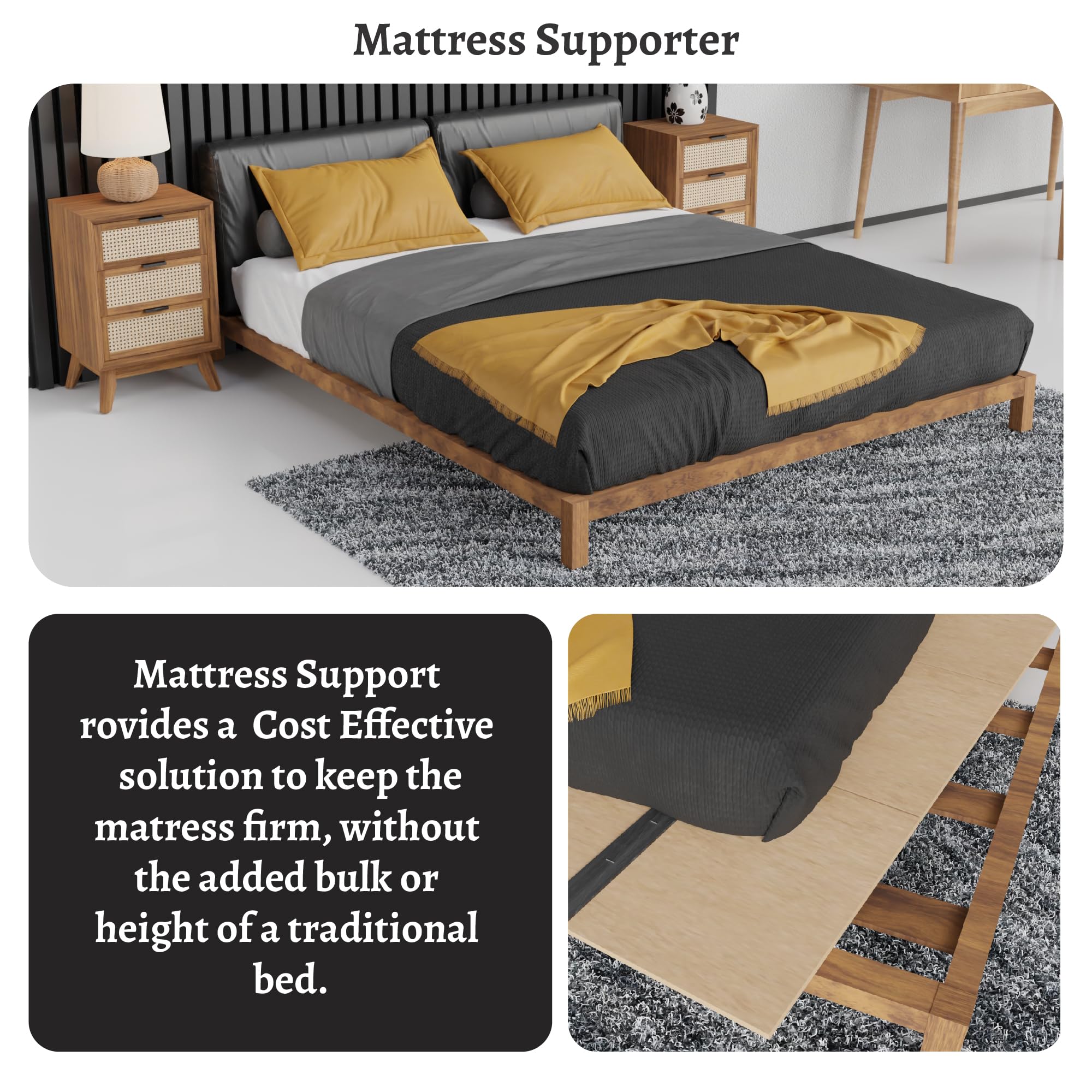 Foldable Box Spring & Bunkie Board - Queen Size Bed Support Board for Day Beds, Trundle Beds, Bunk Beds & Platform Beds - Easy No Assembly Beige Base - Perfect for Guest Rooms, Dorms & Space-Saving Bedrooms