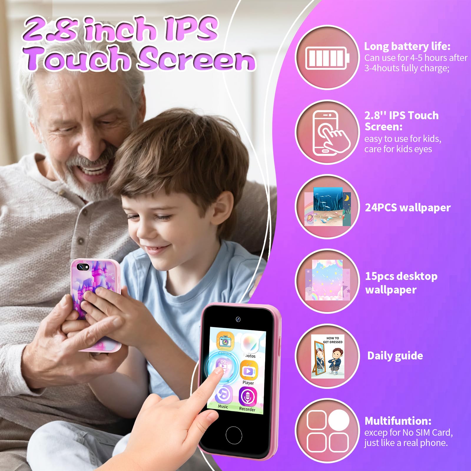 Best Toddler Learning Phone for Kids Age 3-8 - Educational Play Toy with Games, Camera, Alarm & Stories - 8GB SD Card Included - Perfect Christmas/Birthday Gift for Boys & Girls (Pink Castle) - Ideal for Early Learning, Pretend Play & Travel Entertainment