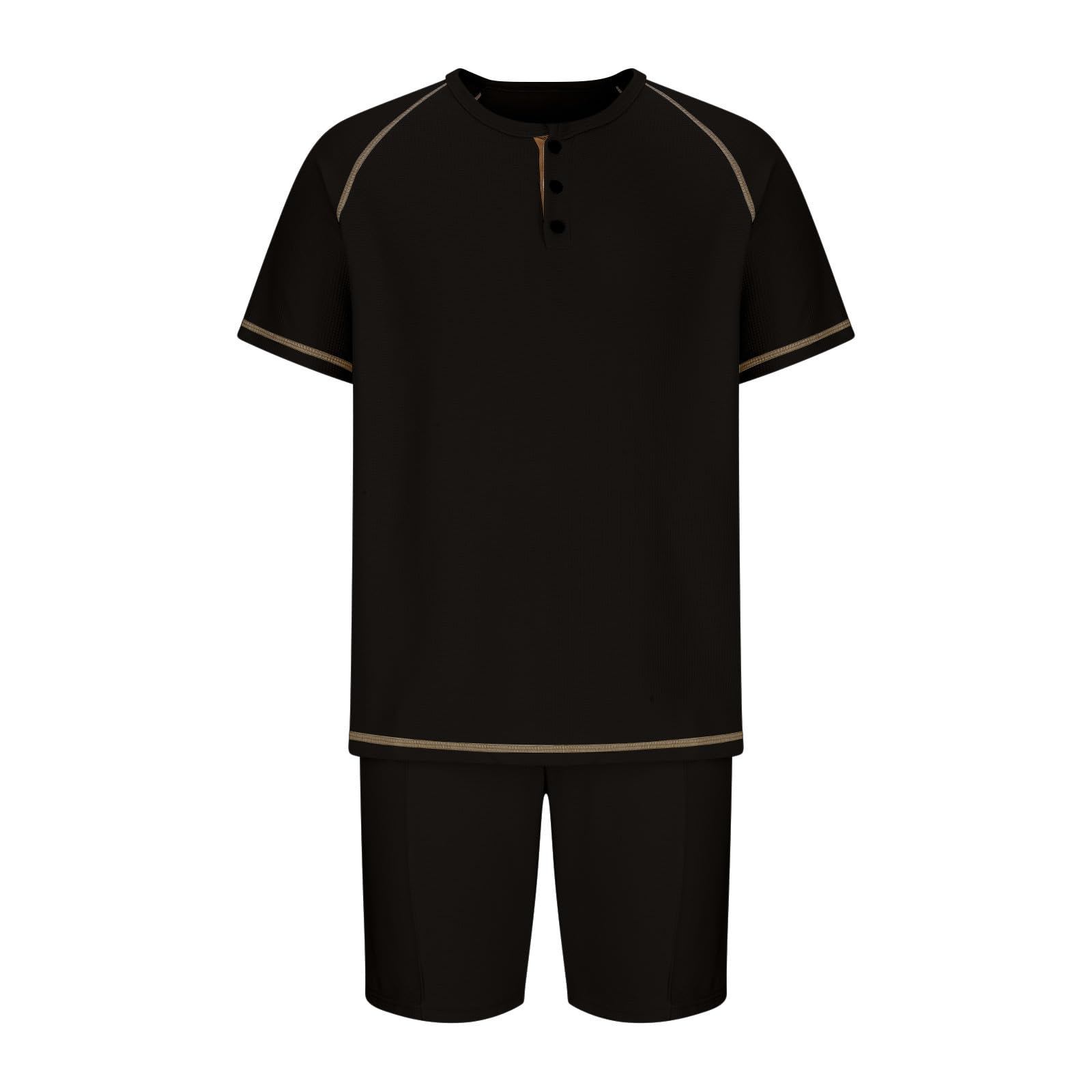 Men's Waffle Henley Shirt & Shorts Set - 2 Piece Summer Short Sleeve Tracksuit | Casual Sports Sweatsuit for Gym, Beach & Lounge Wear