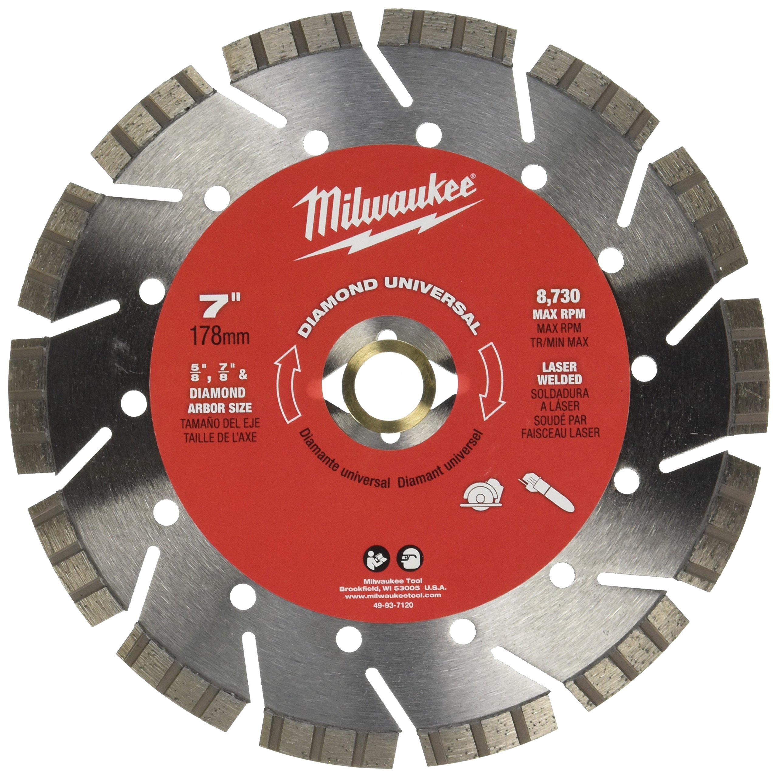 Milwaukee 49-93-7120 7-Inch Diamond Universal Segmented-Turbo Blade for Concrete, Brick & Masonry - Perfect for Cutting, Grinding & Demolition Projects