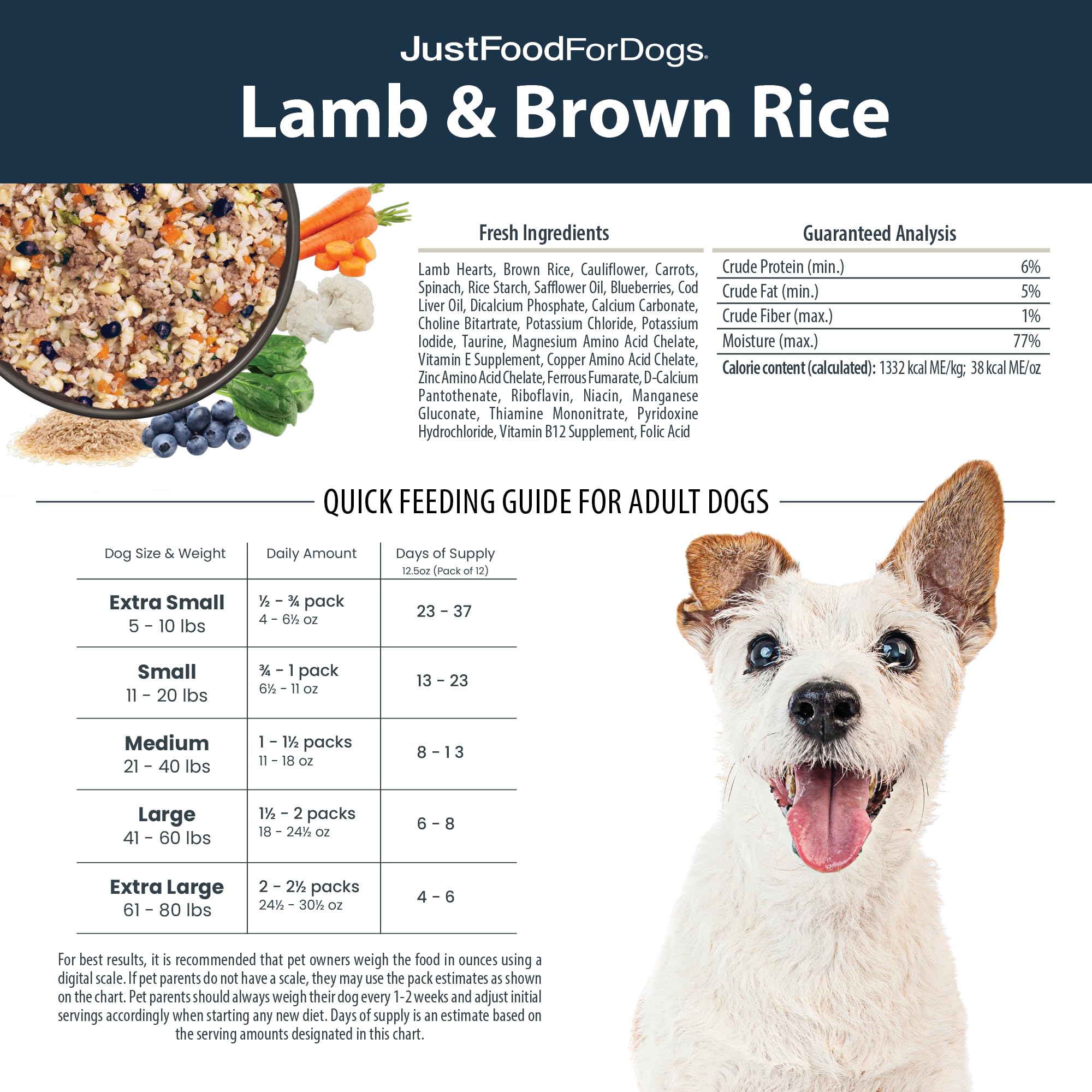 JustFoodForDogs Pantry Fresh Wet Dog Food - Lamb & Brown Rice Recipe | Human-Grade Complete Meal or Food Topper for Dogs | 12.5 oz (Pack of 12) | Perfect for Home Feeding, Travel & Senior Dogs