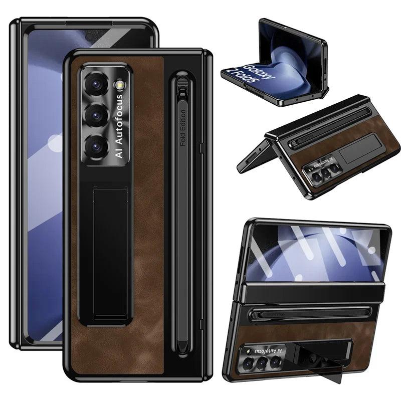Premium Leather Folding Stand Case for Samsung Galaxy Z Fold 6 - Slim Protective Cover with Kickstand for Hands-Free Viewing, Work & Entertainment