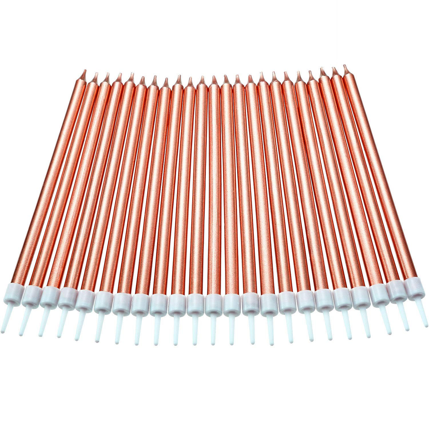 50-Pack Rose Gold Long Birthday Cake Candles with Holders - Thin Cupcake Candles for Wedding, Party & Birthday Cake Decorations - Perfect for DIY Desserts, Anniversary Celebrations & Special Occasions