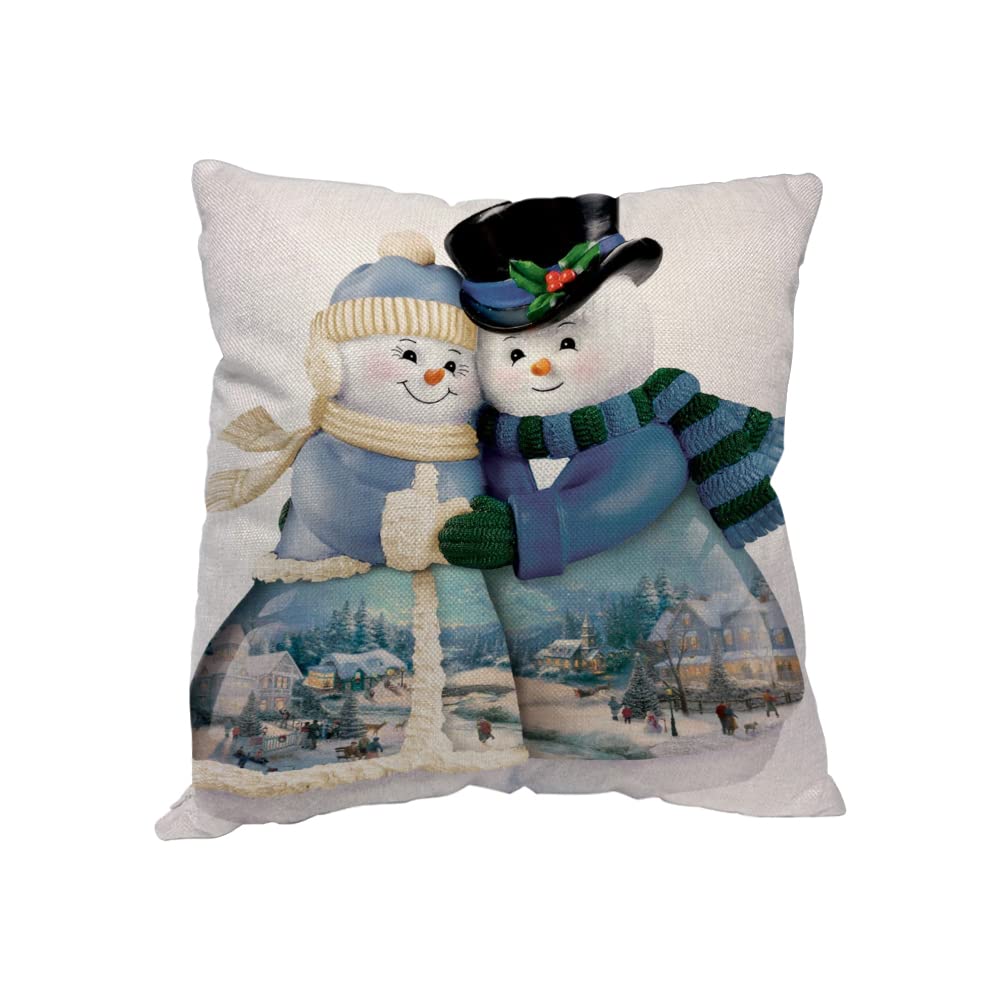 Yakuna Hugging Snowman Christmas Throw Pillow Covers - Rustic Winter Decor Square Cushion Covers for Sofa, Couch, Bed & Chair - Cozy Holiday Home Decor for Living Room, Bedroom & Seasonal Festivities