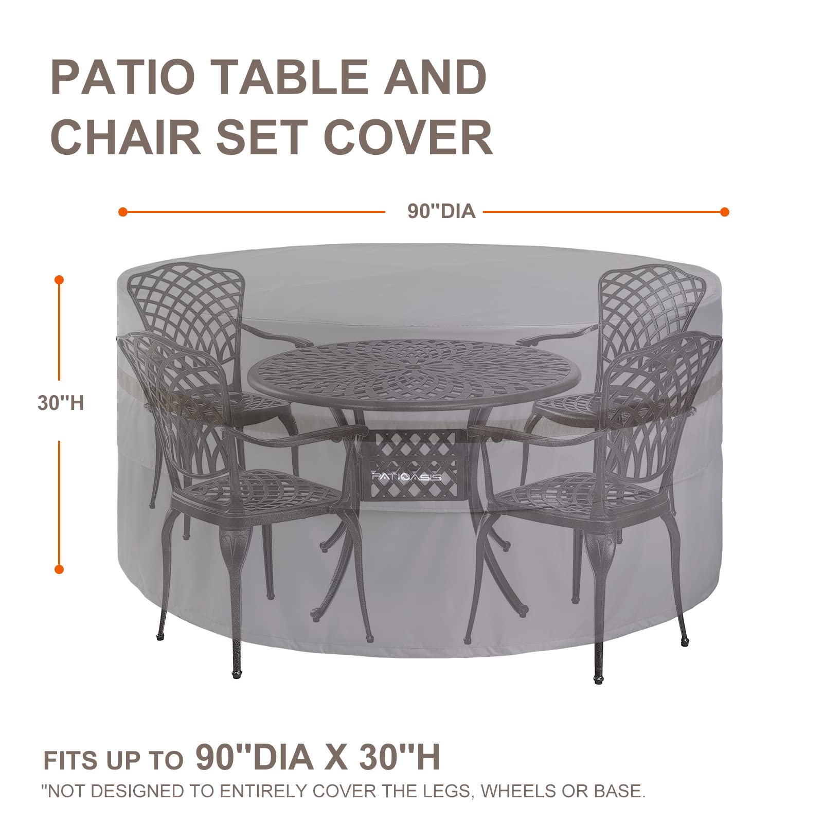 Waterproof Windproof UV-Resistant 90-Inch Round Outdoor Table Cover with 7-9 Chair Covers - Grey Patio Furniture Protector for Dining Sets up to 30 Inches High | Perfect for Backyard, Garden, and Poolside Use