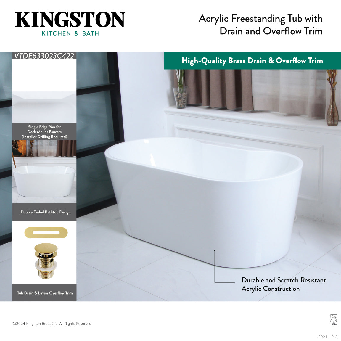 Aqua Eden 67 Inch Acrylic Oval Freestanding Bathtub - Glossy White with Polished Nickel Finish - Double Ended Soaking Tub with Drain - Perfect for Master Bathroom & Luxury Spa Retreat
