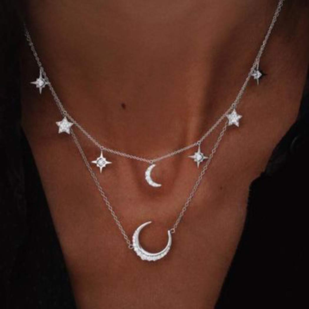 Victray Moon and Star Pendant Layered Choker Necklace - Gold Fashion Jewelry for Women & Girls | Perfect for Summer, Beach, Parties & Everyday Wear