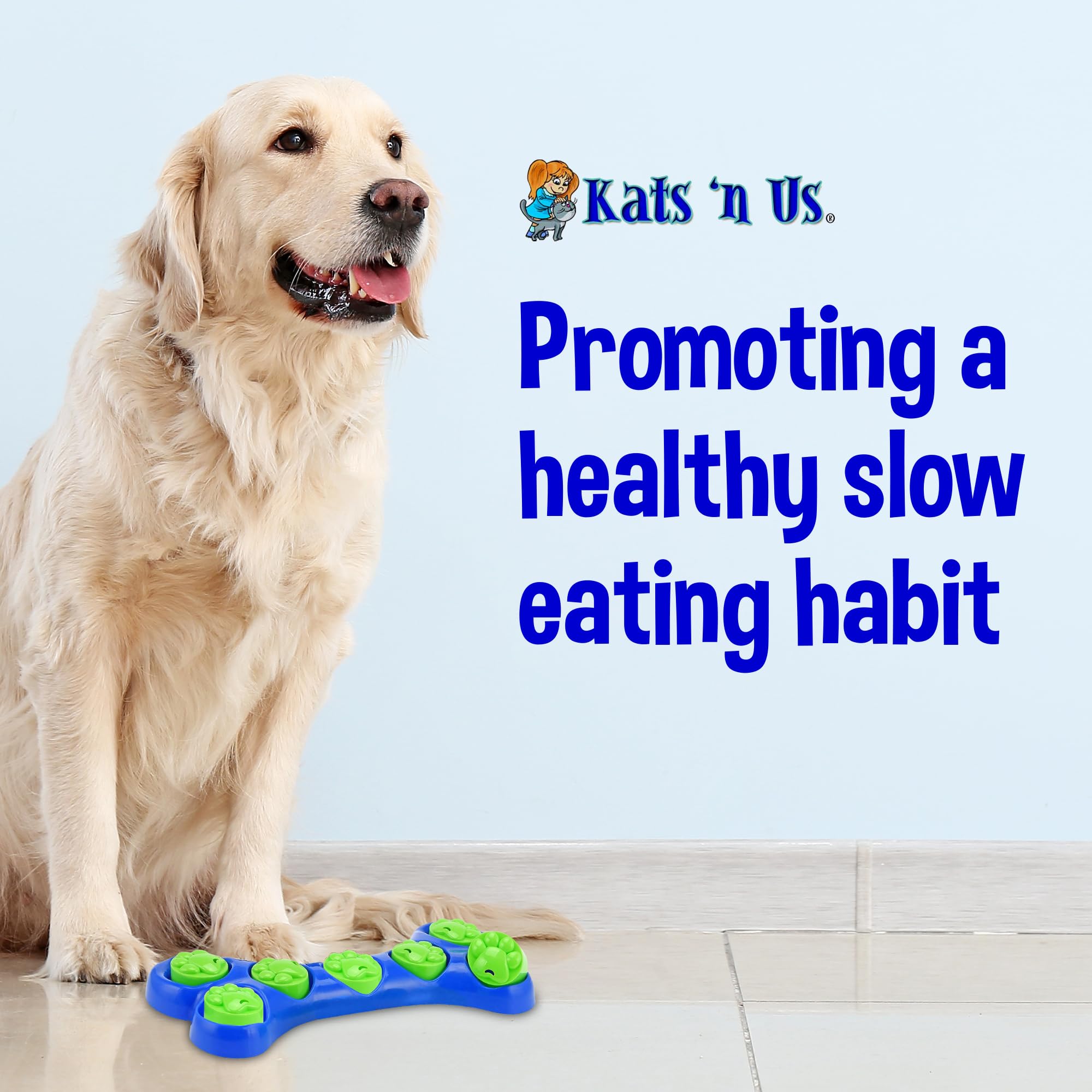 Kats'N Us Interactive Dog Toy & Slow Feeder Bowl - Mental Stimulation Puzzle Toy, Lick Mat for Dogs - Large Breed Mealtime Solution (Blue) | Perfect for Boredom Relief & Anxiety Reduction During Feeding Time