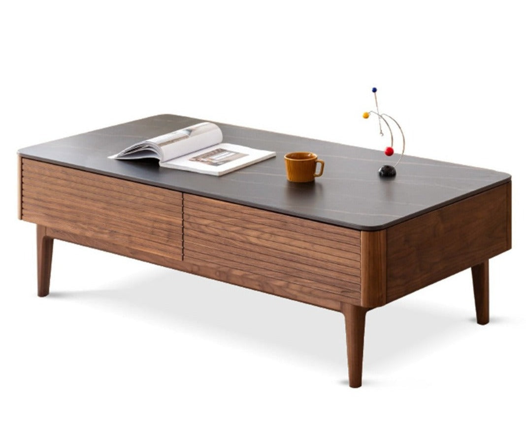 Solid Black Walnut Wood Coffee Table with Natural Slate Top - Perfect for Living Room, Lounge & Modern Home Decor