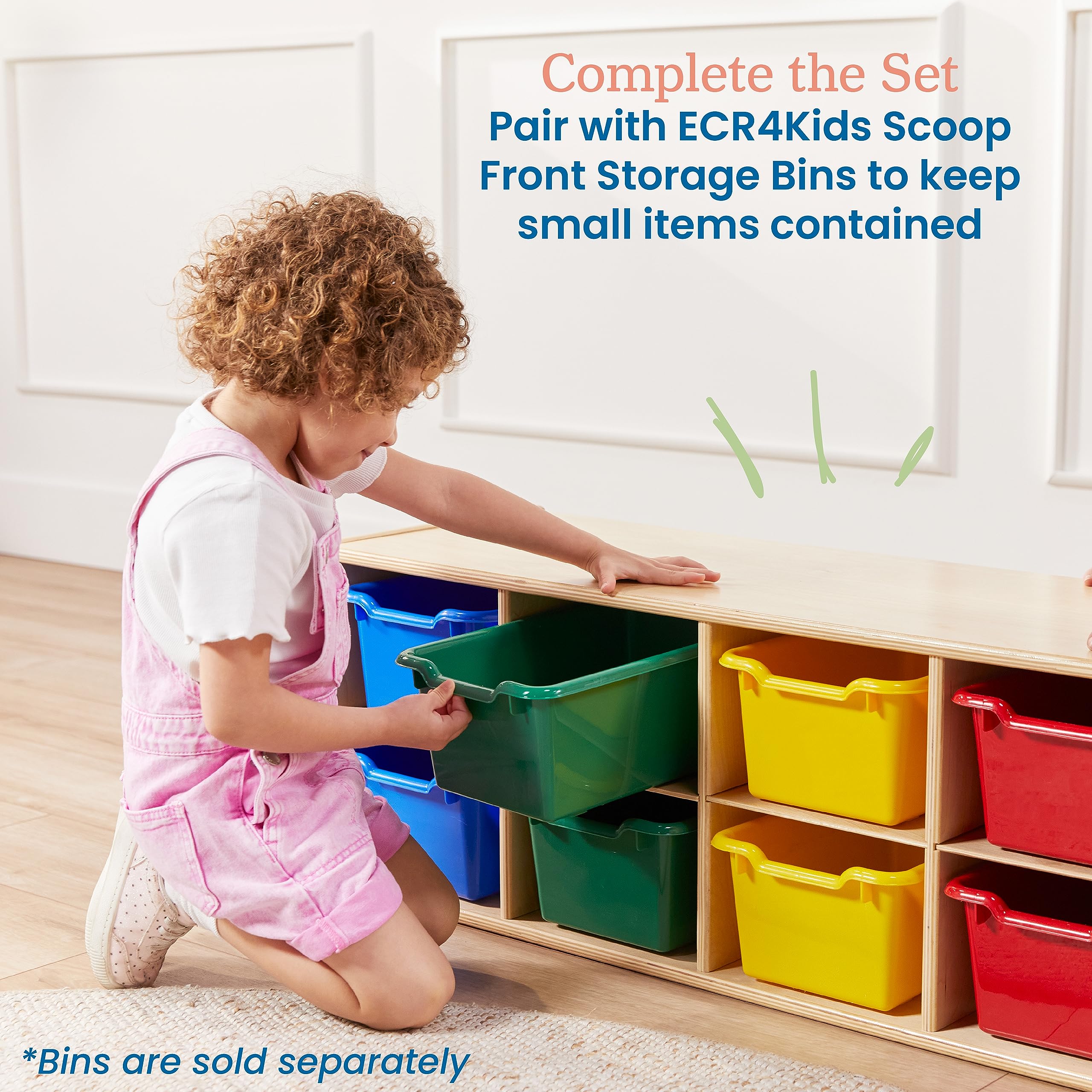 ECR4Kids 10-Cubby Storage Cabinet with Trays, 2x5 Organizer for Classroom, School, or Home - Natural Wood Kids Toy & Book Storage Shelf