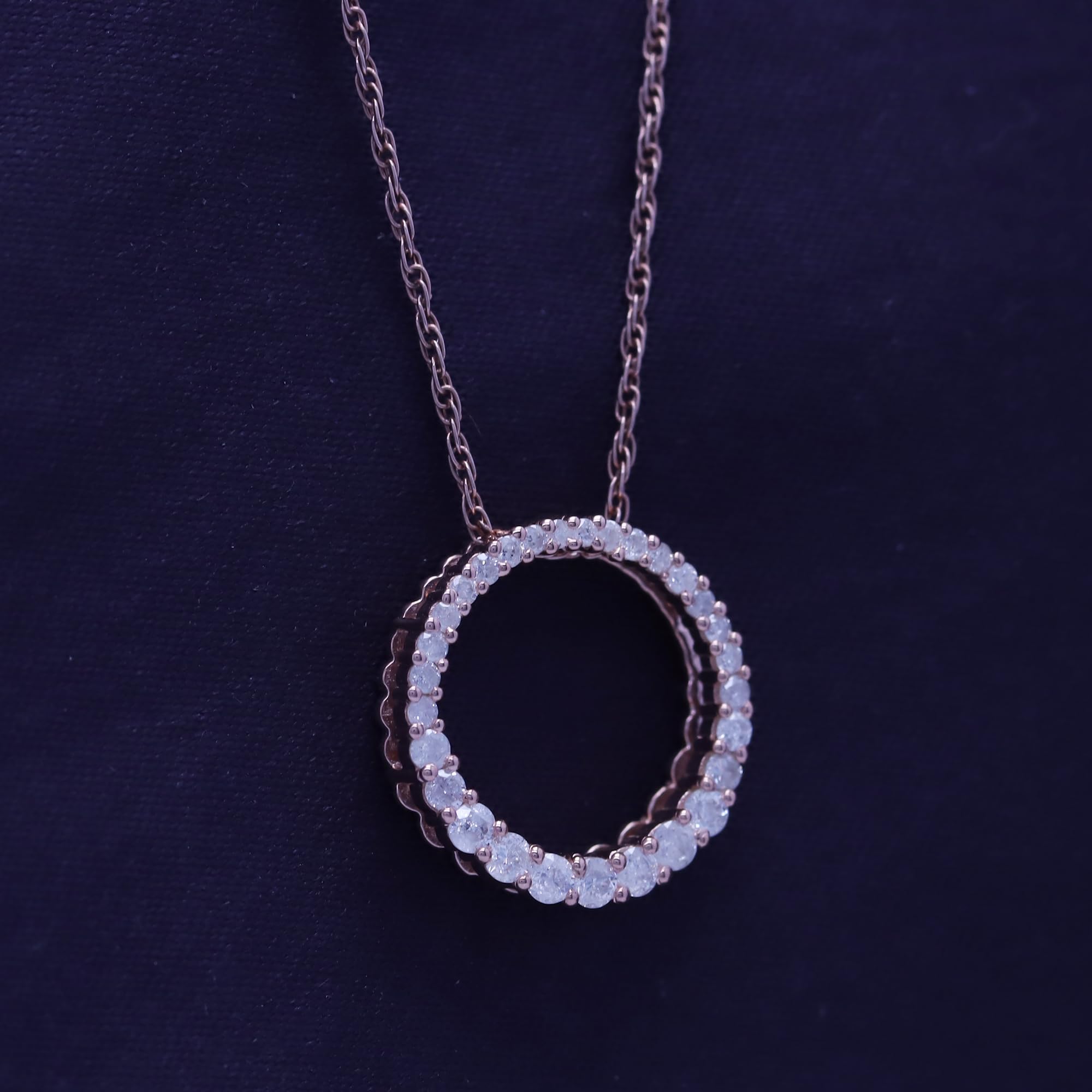 14K Gold Over Sterling Silver Circle Pendant Necklace with 0.33 Ct Natural Diamond Halo - Solitaire Eternity Pendant Choker for Women | Elegant Everyday Jewelry & Gift for Anniversary, Birthday, Valentine's Day