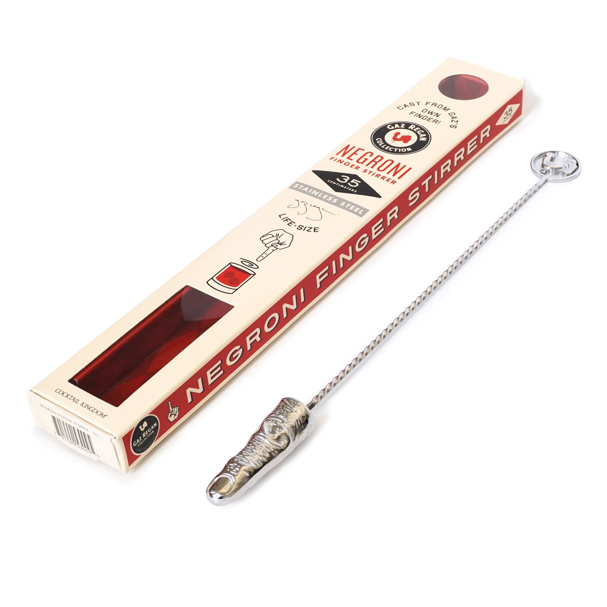 GAZ REGAN Negroni Cocktail Stainless Steel Finger Stirrer Bar Tool - 35cm Mixing Stick for Cocktails, Martinis, and Whiskey Drinks - Perfect for Home Bars and Professional Bartenders