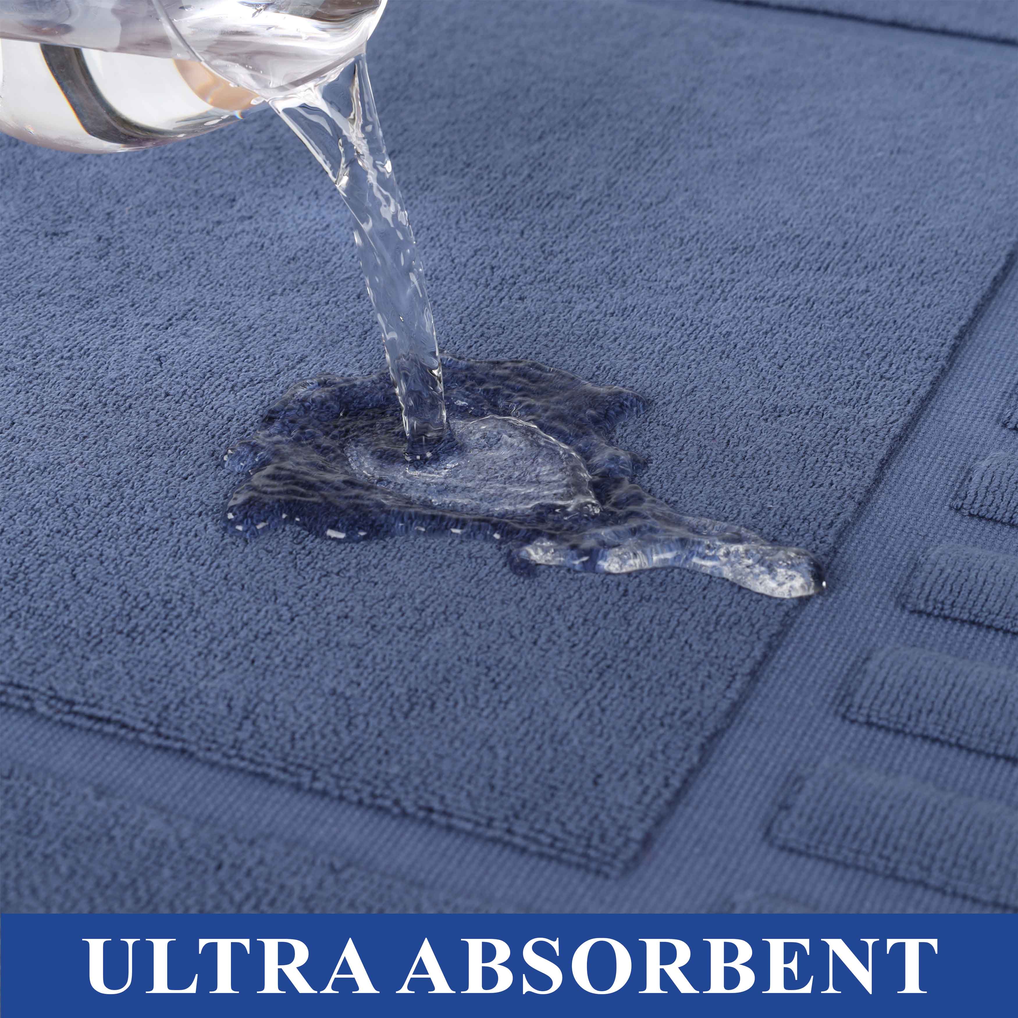 Premium Cotton Modern Geometric Border Bath Mat Set of 2 - Ultra Absorbent, Non-Slip, Quick Dry Bathroom Rug for Bath, Shower & Vanity Area