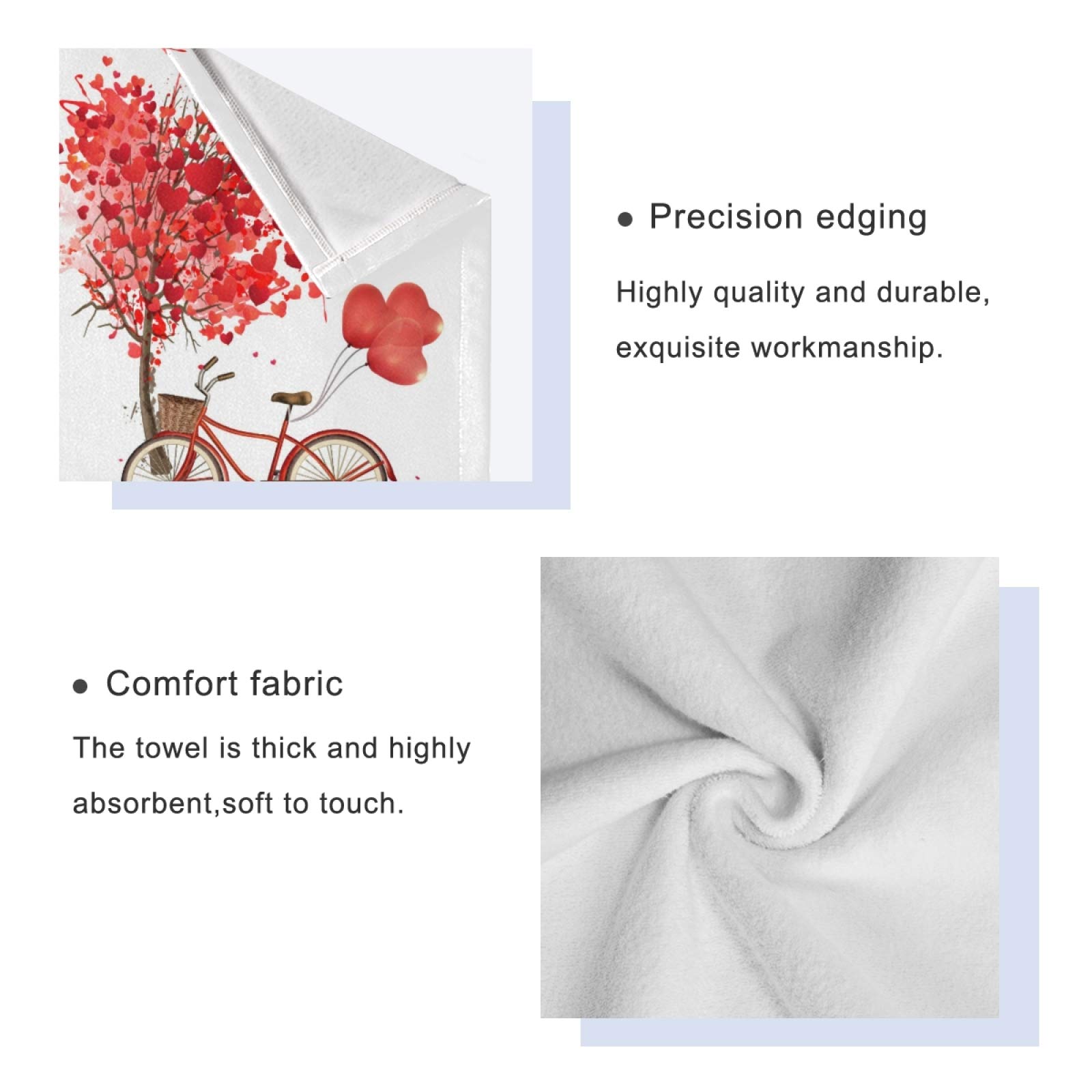Vdsrup Love Tree Valentine's Day Bath Towels Set of 3 - Romantic Heart Balloon Design Soft Hand & Face Towels for Bathroom, Kitchen & Guest Use - Perfect Housewarming Gift for Couples