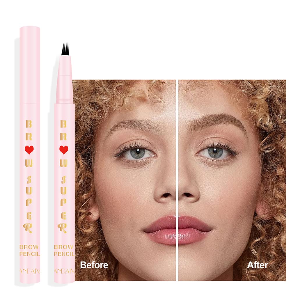 Micro 4-Point Eyebrow Pen - Ultra-Fine Waterproof & Long-Lasting - Natural Look for Daily Makeup