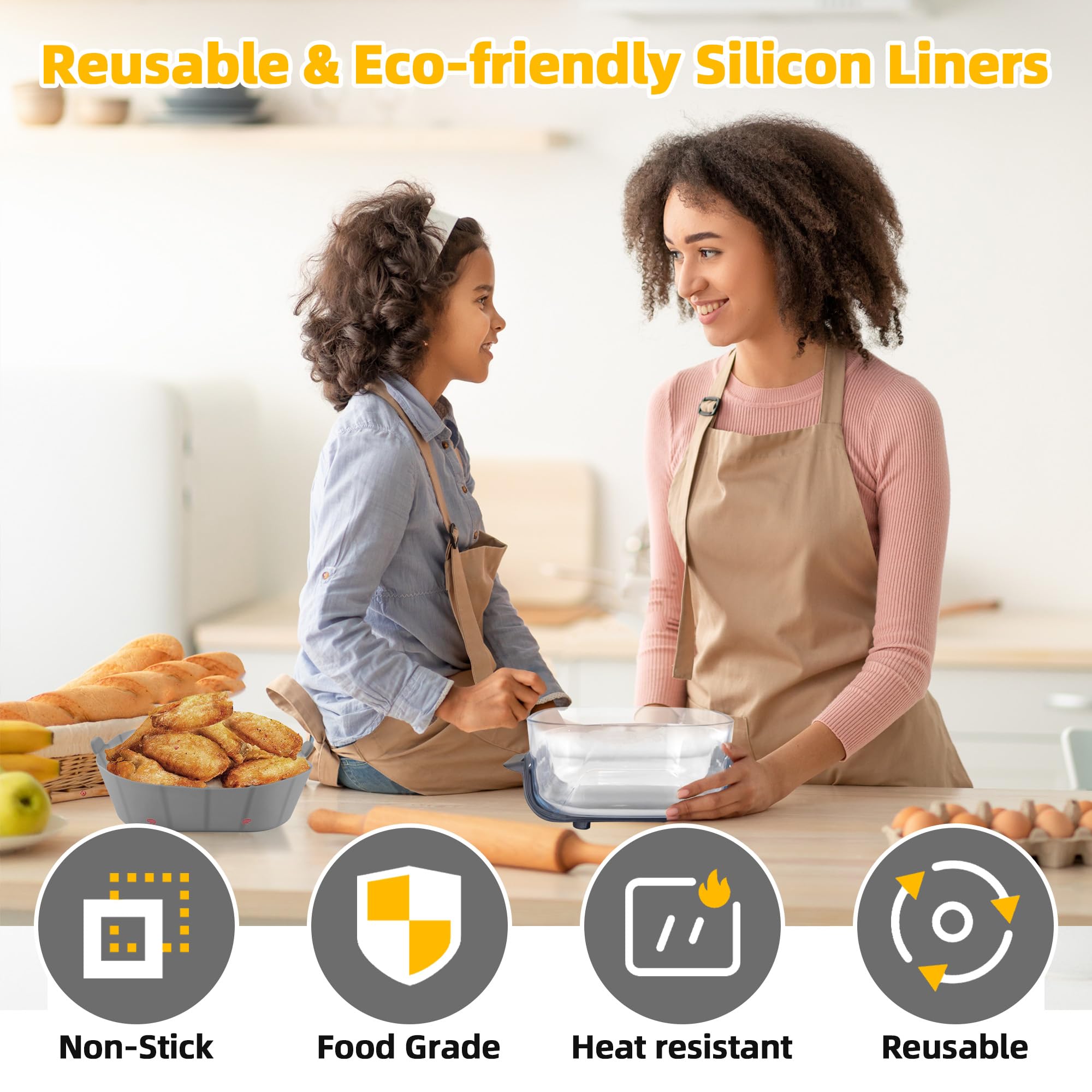 Reusable Silicone Air Fryer Liners for Ninja Crispi Accessories - Non-Stick Baking Mat for Air Fryers, Perfect for Healthy Cooking & Easy Cleanup - Ideal for Roasting, Baking, and Frying in Ninja Portable Glass Air Fryers
