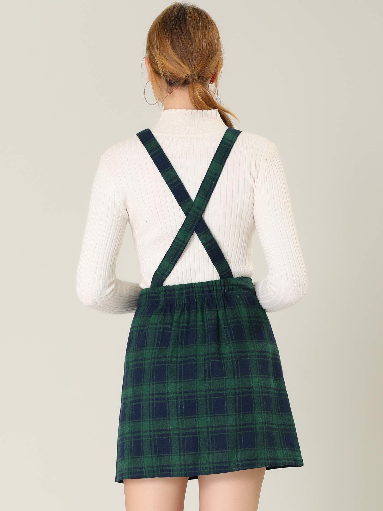 Allegra K Women's Plaid Adjustable Strap Pinafore Mini Dress - Stylish Bib Overalls & Suspender Skirt for Casual Outings, Date Nights & Spring Fashion
