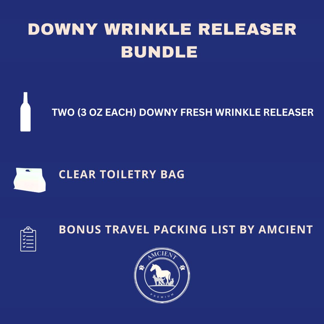 AMCIENT Wrinkle Releaser Spray Travel Size - 2 Pack (3 oz Each) with Free Travel Packing List & Clear Toiletry Bag | Perfect for Business Trips, Vacations & Hotel Stays