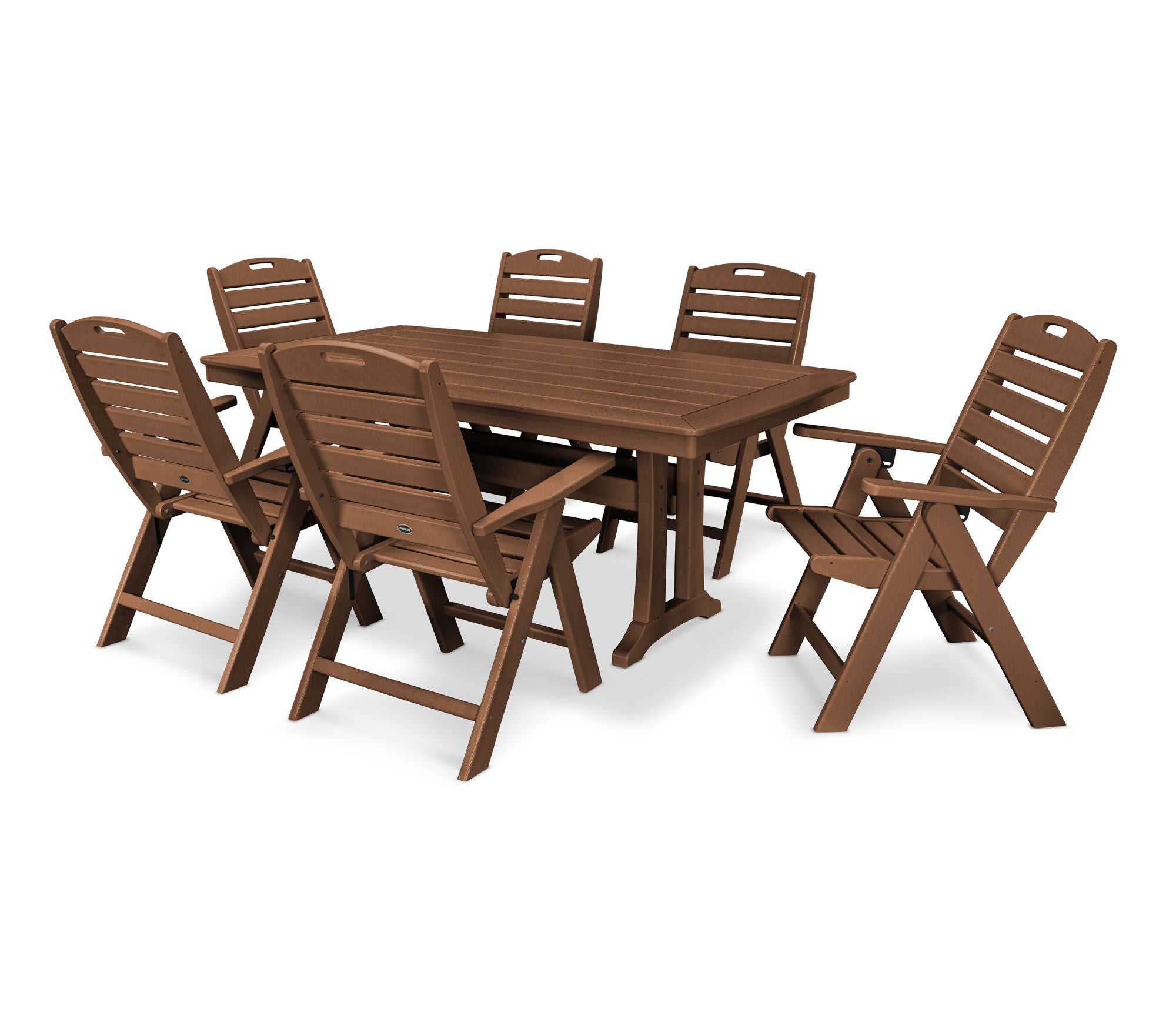 POLYWOOD 7-Piece Nautical Folding Highback Chair Dining Set with Trestle Legs - Outdoor Patio Furniture for Beach House, Poolside & Coastal Decor