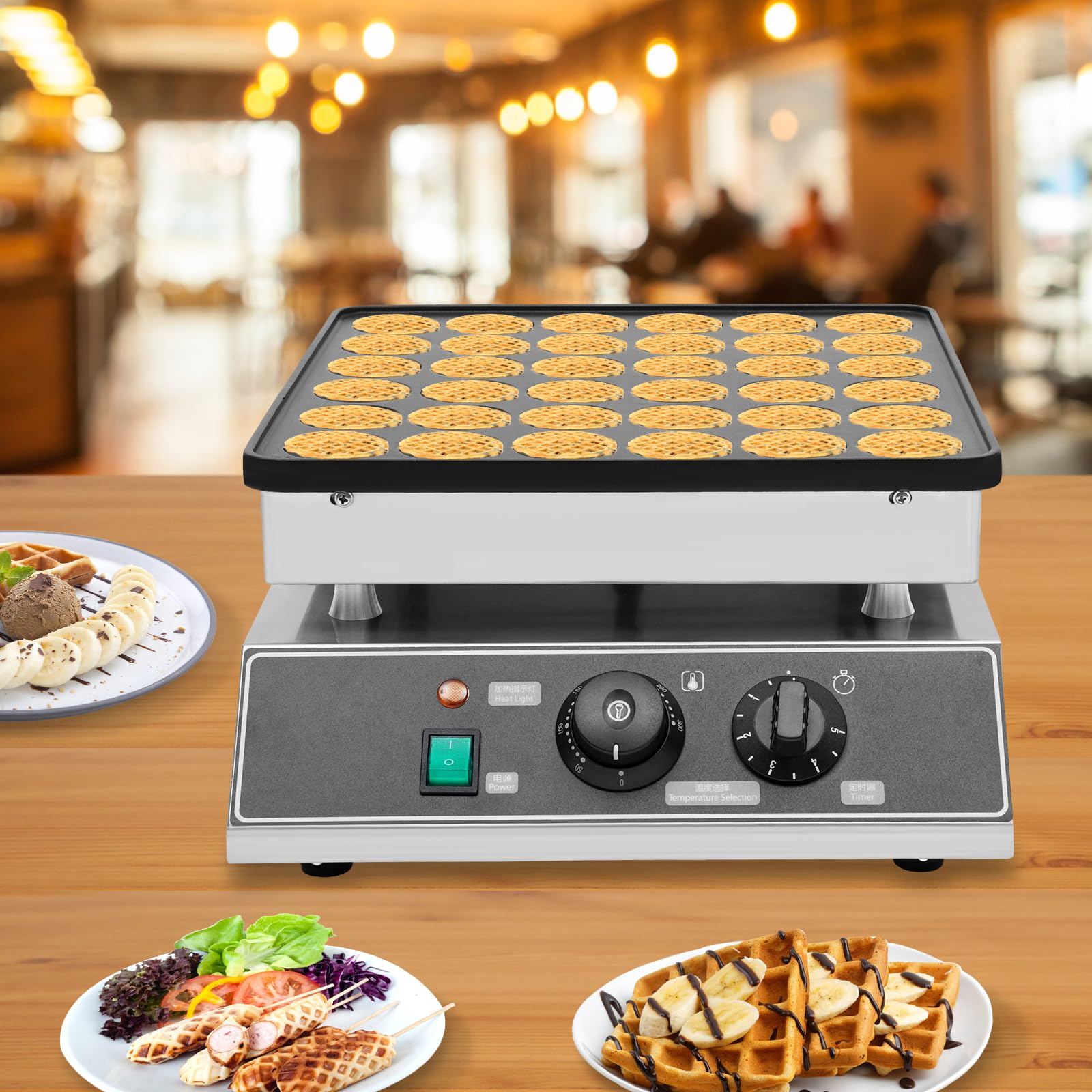 Commercial Electric Dutch Pancake Baker Maker - 36Pcs Nonstick Mini Waffle Maker, Stainless Steel for Restaurants, Cafes & Shops - Perfect for Breakfast Buffets, Brunch Catering and Coffee Shop Menus