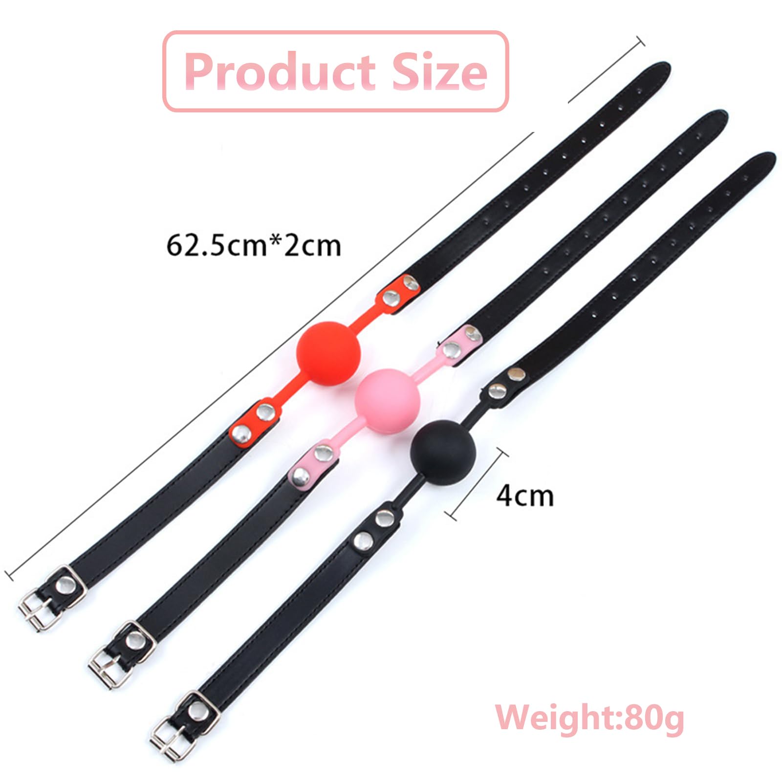 Premium Leather Restraints & Silicone Ball Gag Set for BDSM, Bondage, and Role Play - Breathable Mouth Plug for Safe Adult Play - Perfect for Couples, Spice Up Your Sex Life (Black)