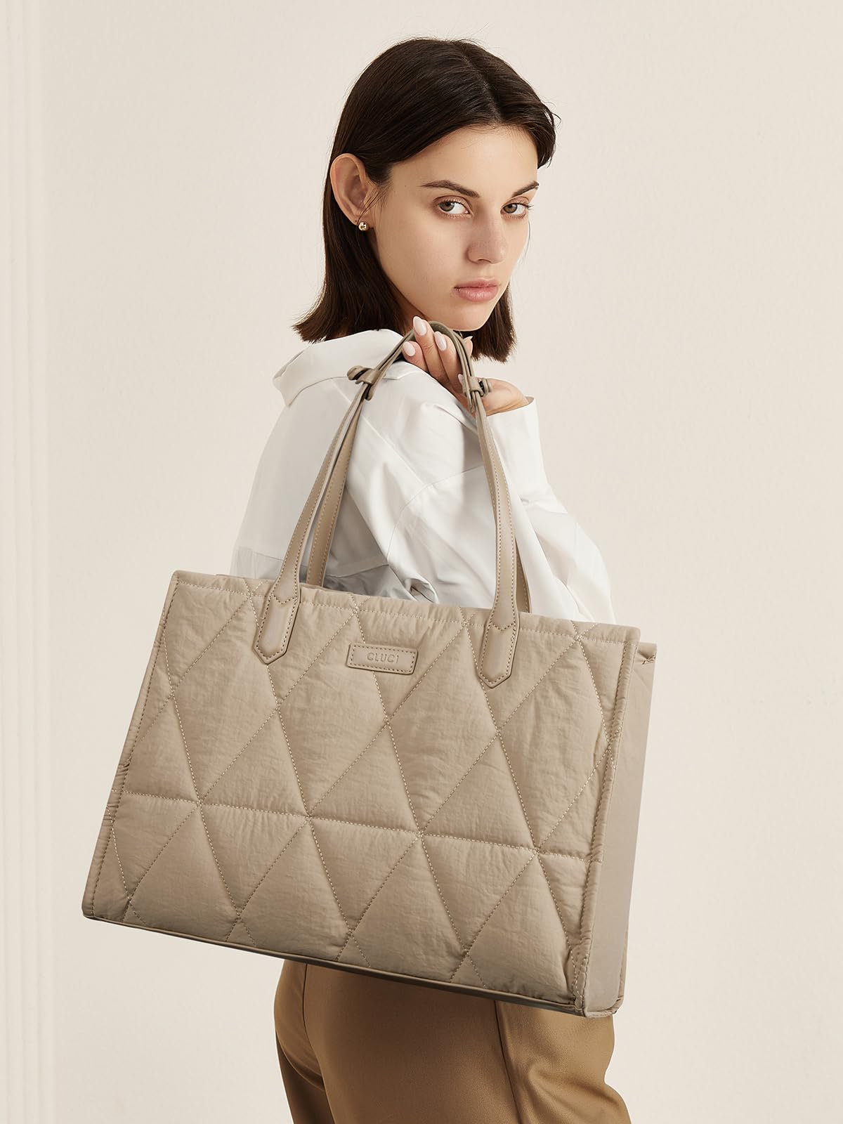 CLUCI Quilted Puffer Tote Bag for Women - 15.6 Inch Laptop Shoulder Bag, Work Briefcase & Travel Handbag - Stylish Office Commuter, Business Trip & Weekend Getaway Essential