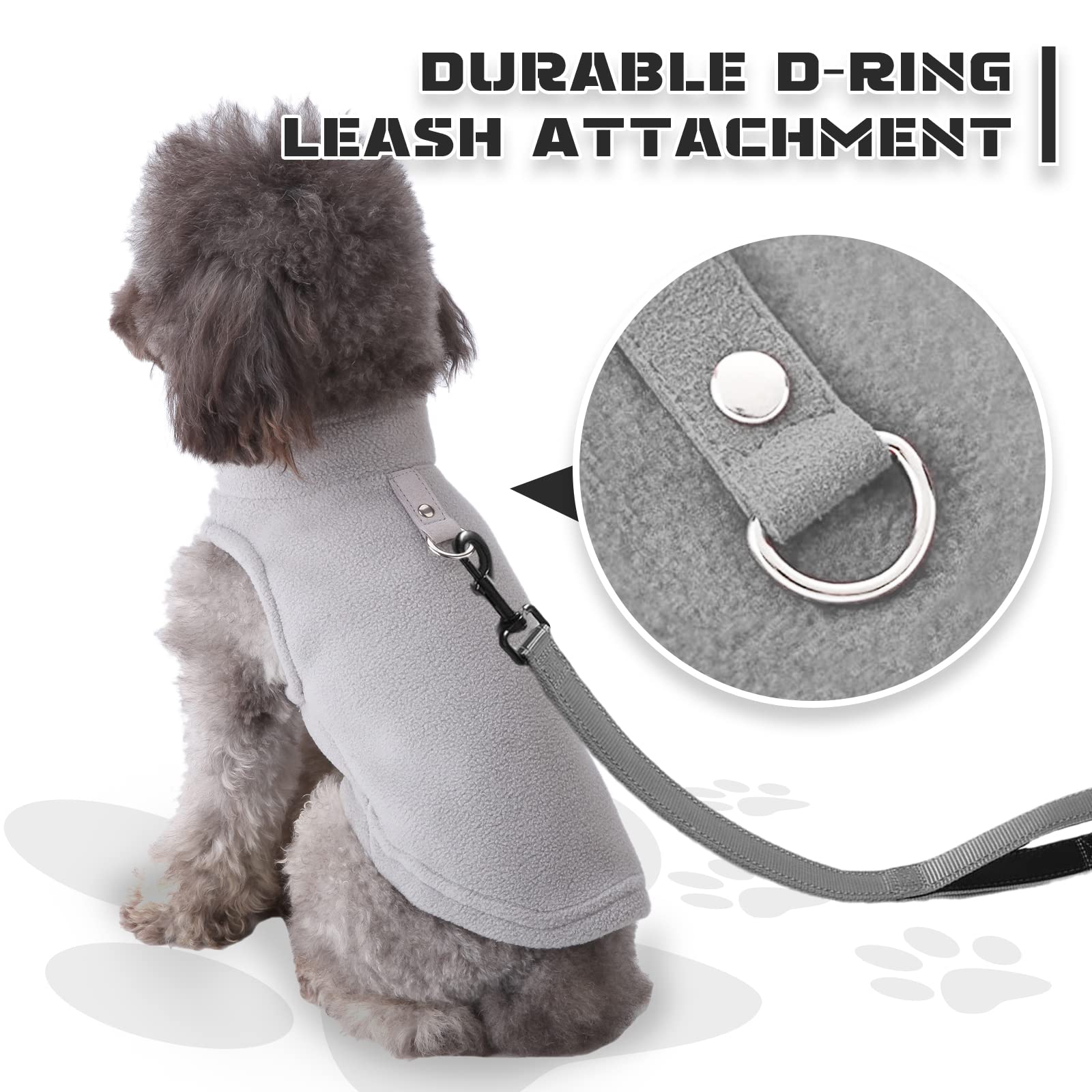 Soft Fleece Dog Sweater & Cat Vest with Leash O-Ring - Warm Winter Pet Pullover Coat for Small Dogs & Cats - Chihuahua & Shih Tzu Apparel - Grey - Perfect for Cold Weather Walks & Indoor Comfort