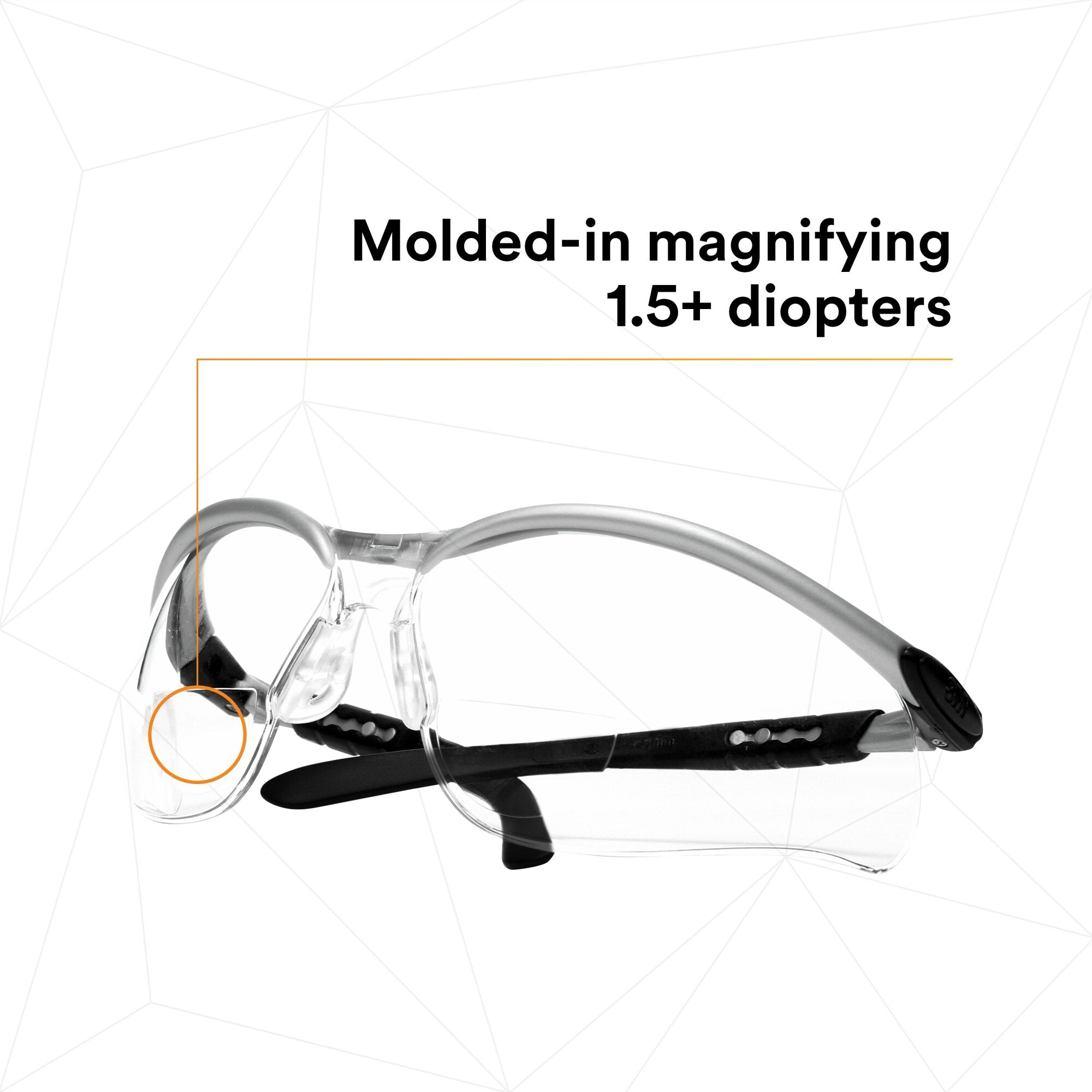3M BX Reader Protective Eyewear 11374-00000-20 - Clear Lens Safety Glasses with Silver Frame - Perfect for Reading, Lab Work & DIY Projects