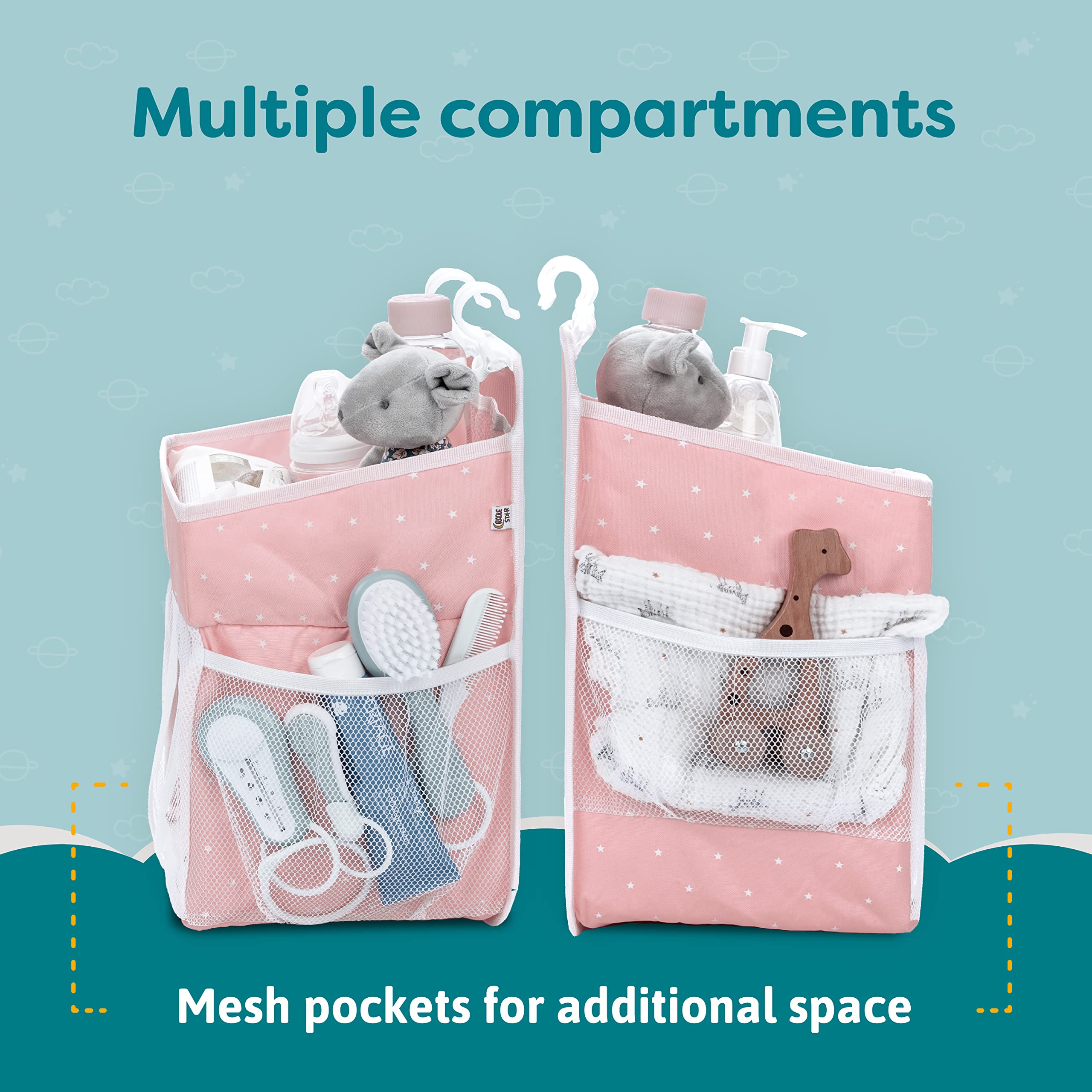 Hanging Diaper Caddy Organizer - Baby Shower Gift for Changing Table - Holds 50+ Diapers & Baby Essentials - Nursery Storage for Newborns - Pink (17x9x9 Inches) - Perfect for Diaper Changing Station & Nursery Organization