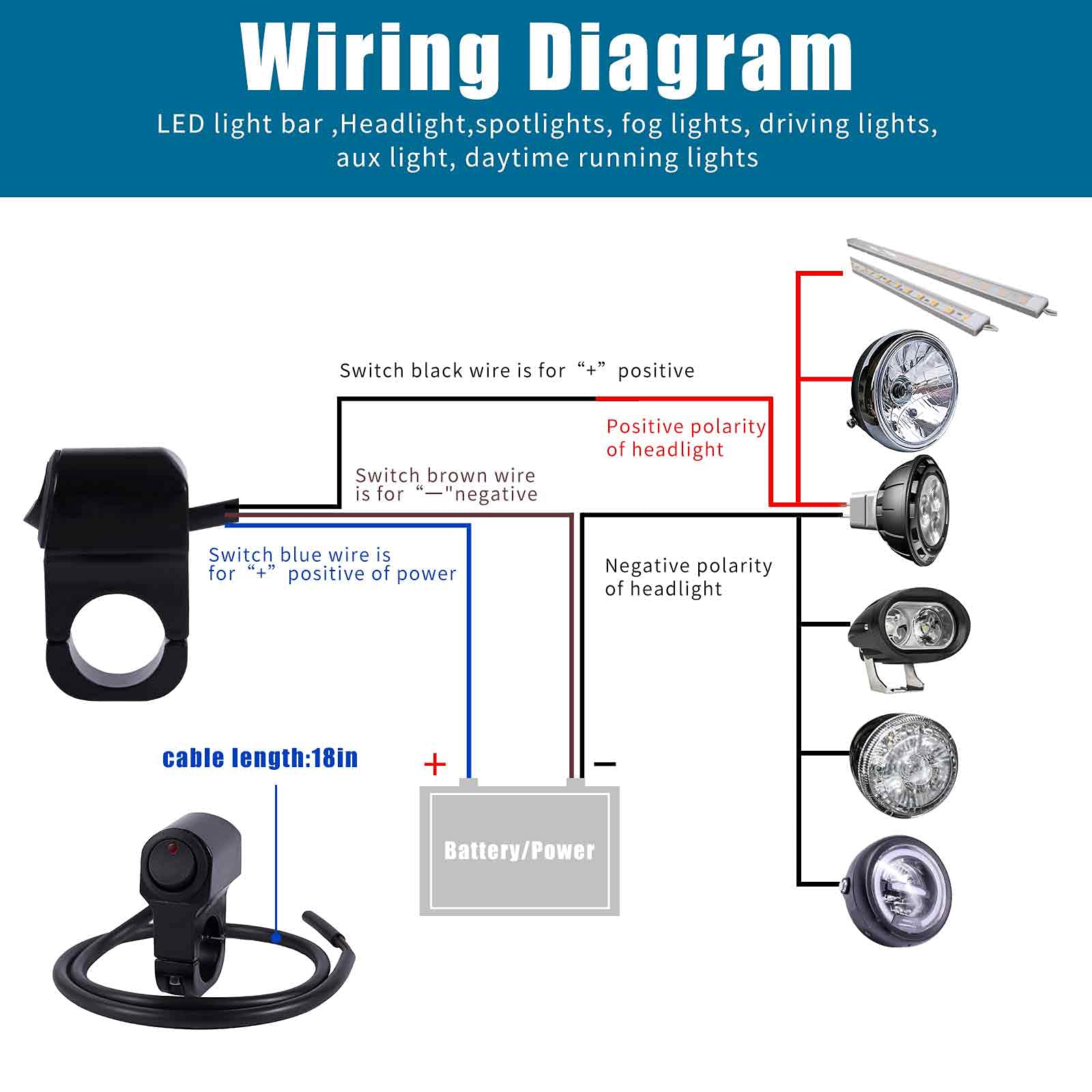 12V Motorcycle ATV LED Light Bar Switch - 7/8