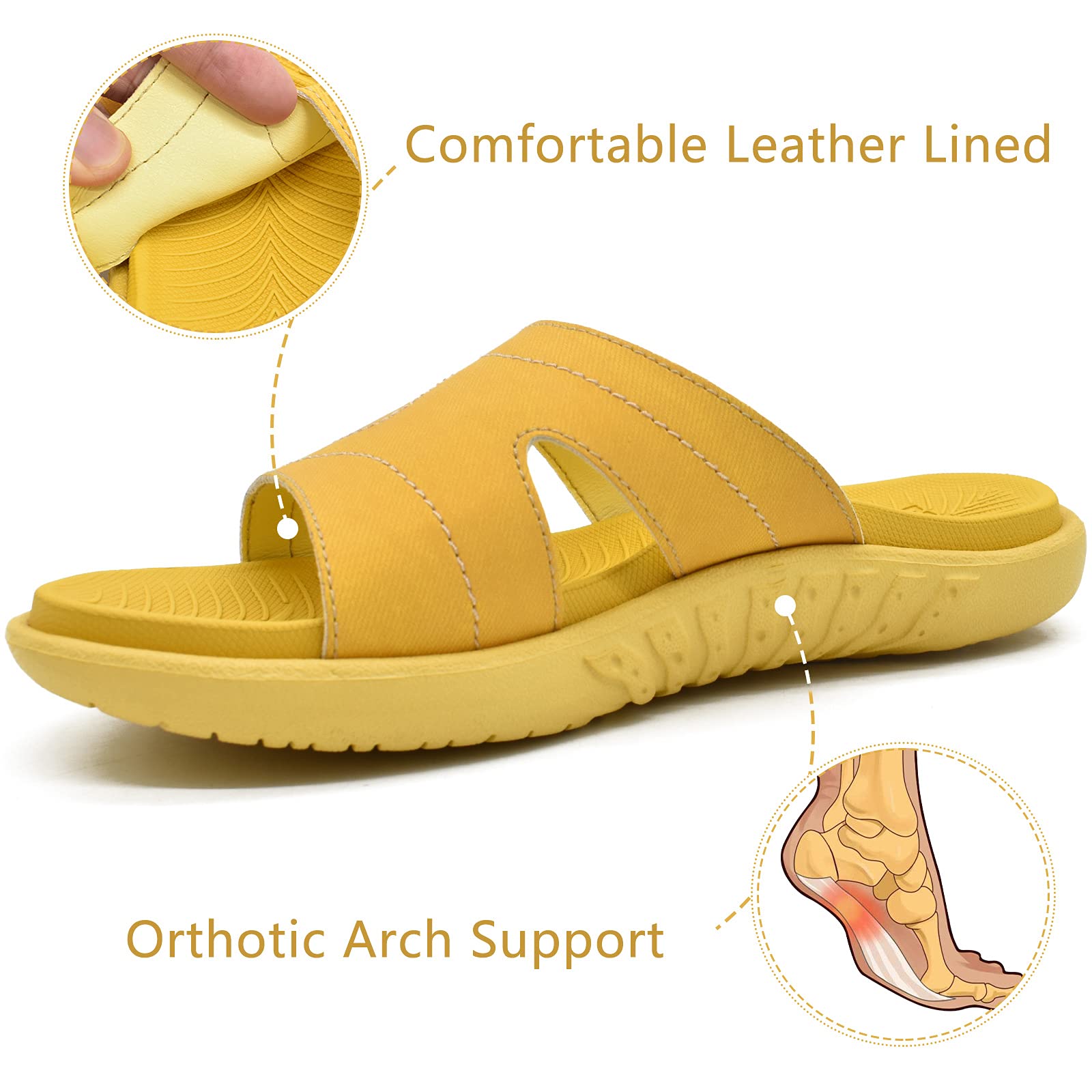 KuaiLu Women's Orthotic Slides - Lightweight Athletic Sandals with Arch Support for Plantar Fasciitis - Comfortable Thick Cushion Yoga Slippers for Walking, Running, and Home Use