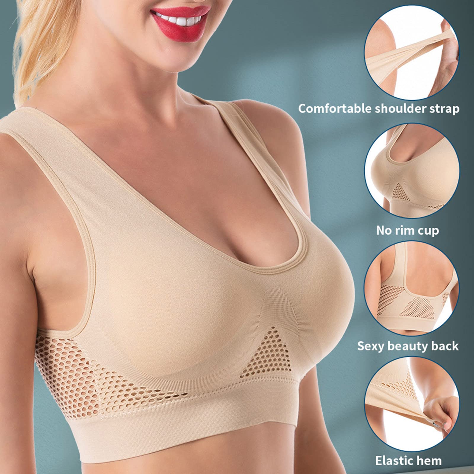 Breathable Cool Lift-Up Air Bras - Padded No Underwire Full Support Sports Bra for Women - Large Size Comfortable Workout & Yoga Bra for Active Lifestyles