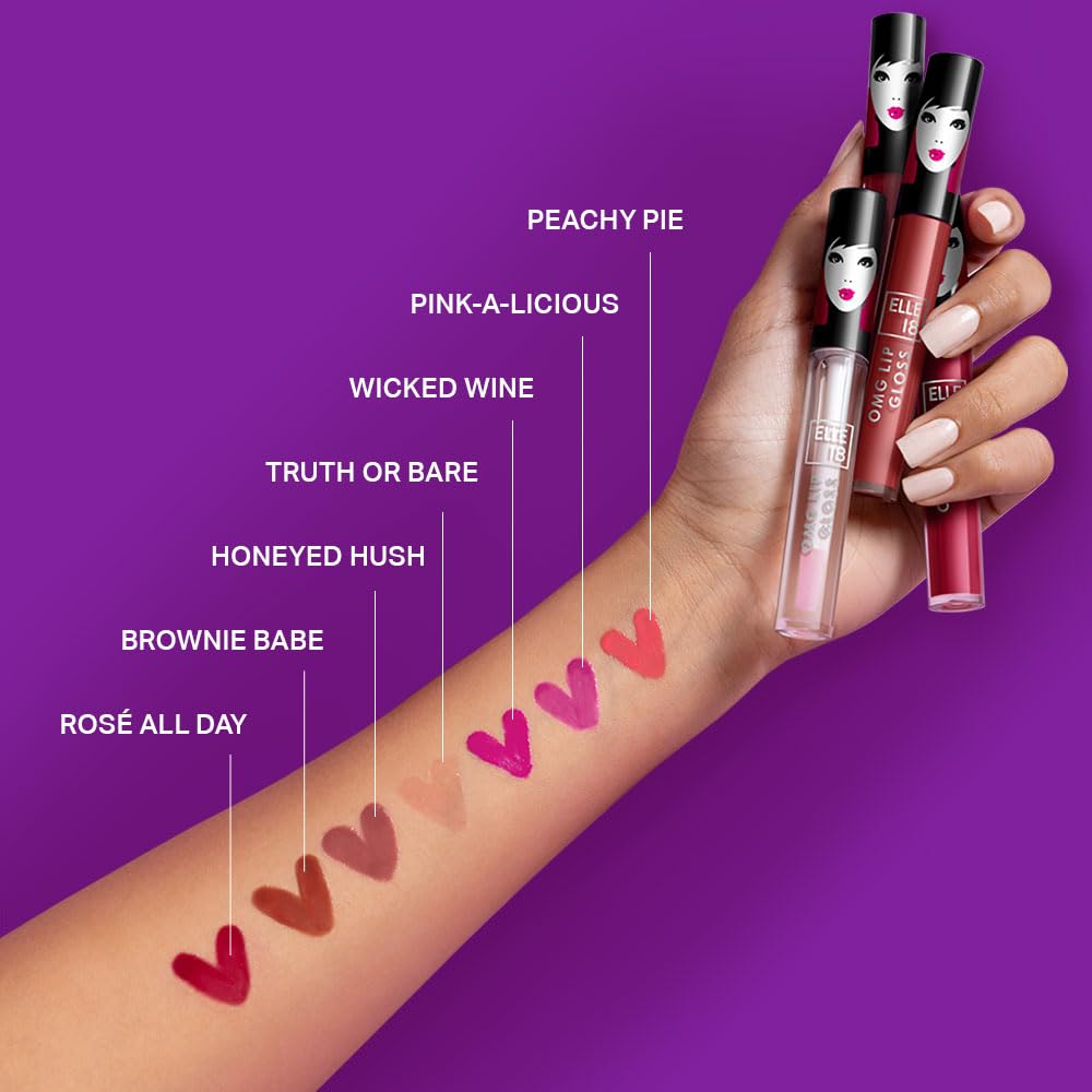 Elle 18 OMG Lip Gloss - Wicked Wine Shade, Glossy Non-Sticky Formula with Rapeseed & Jojoba Oil, Lightweight Moisturizing Lip Gloss for Full Coverage (2.5ml) - Perfect for Everyday Wear, Date Nights & Special Occasions