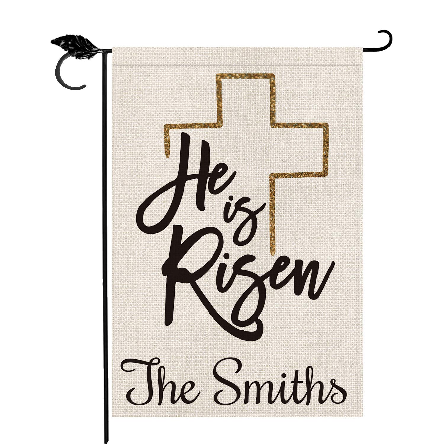 Custom Personalized Easter Garden Flag - Double Sided 12.5x18 Inch Farmhouse Decor with Family Name | He is Risen Religious Yard Sign | Rustic Burlap Outdoor Decoration for Spring, Front Porch & Garden