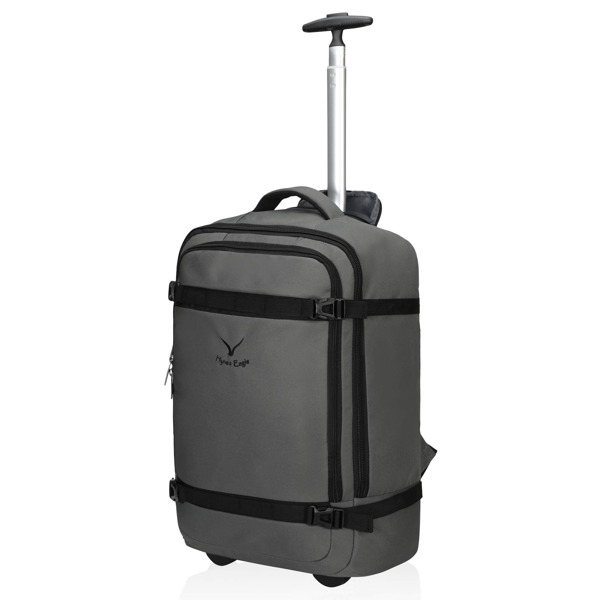 Hynes Eagle 42L Wheeled Rolling Backpack - TSA Approved Carry On Luggage with Wheels for Air Travel, Business Trips & College - Durable Grey Flight Backpack for Men & Women