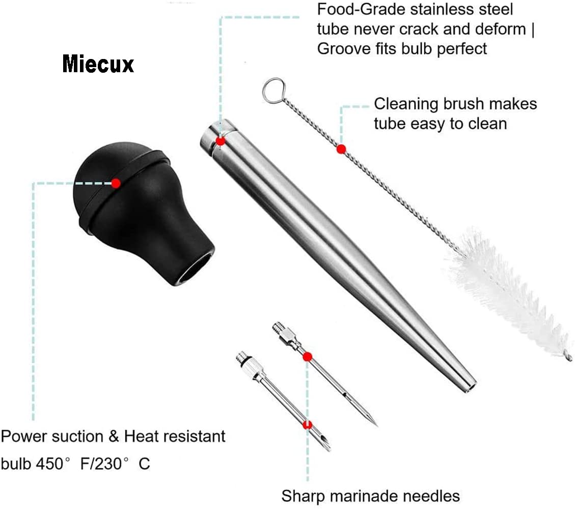 Professional Stainless Steel Turkey Baster Syringe with Cleaning Brush - Perfect for Oiling, Marinating Turkey, Beef, Pork & Fish - Essential Kitchen Tool for Thanksgiving, Grilling & Holiday Cooking