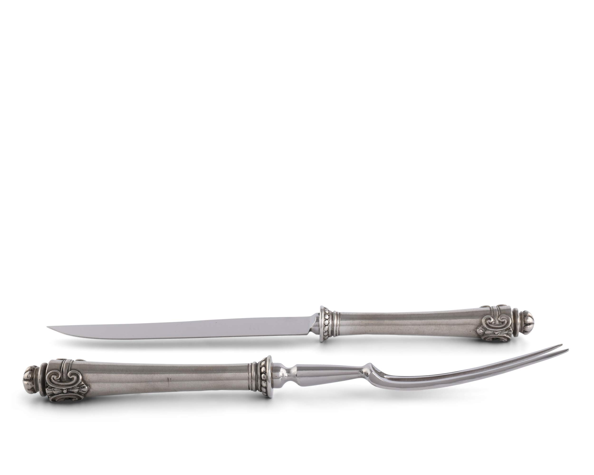 Vagabond House Medici Solid Pewter Handle Forged Carving Set - 12 Inch Premium Steak Knife Set for Fine Dining & Meat Carving | Perfect for Restaurants, Dinner Parties & Holiday Meals