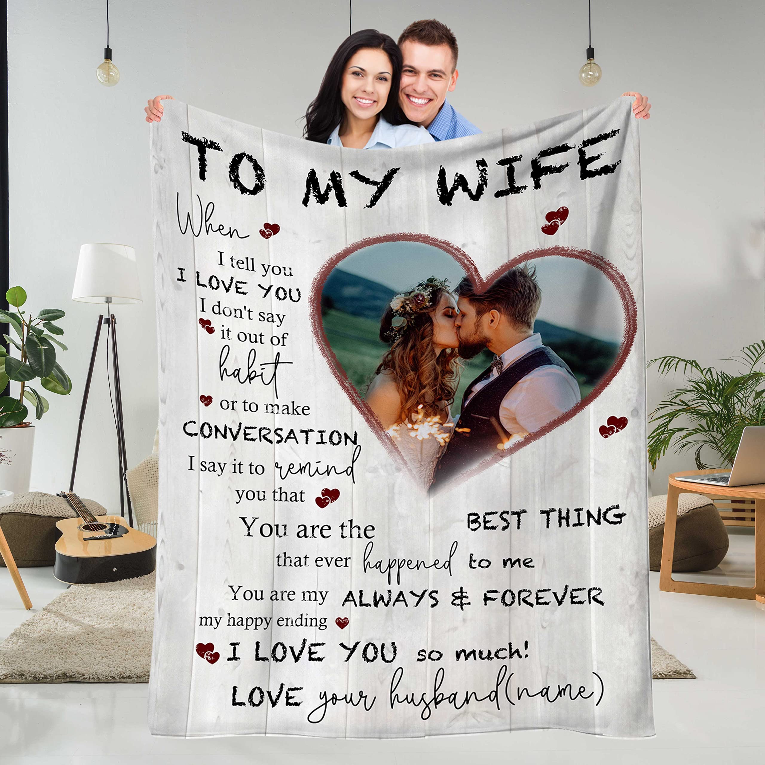 Custom Photo Collage Fleece Blanket - Personalized Throw Blanket for Couples, Anniversary & Valentine's Day Gifts - Wedding Blanket for Wife - Soft 40