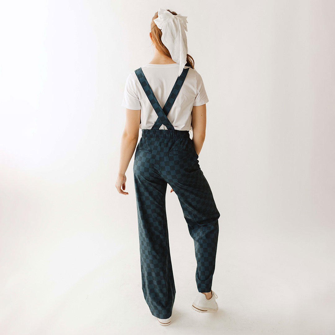 BYU Audrey Trouser Overalls for Women - Stylish Blue Check Denim Jumpsuit, Casual & Comfortable Overalls for Everyday Wear, Work or Outdoor Activities