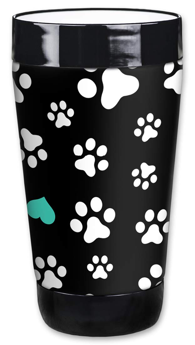 16oz Insulated Tumbler with Lid & Removable Wetsuit Cover - Dog Paws & Hearts Design, Perfect for Hot/Cold Drinks, Office, Gym, Travel, and Outdoor Activities