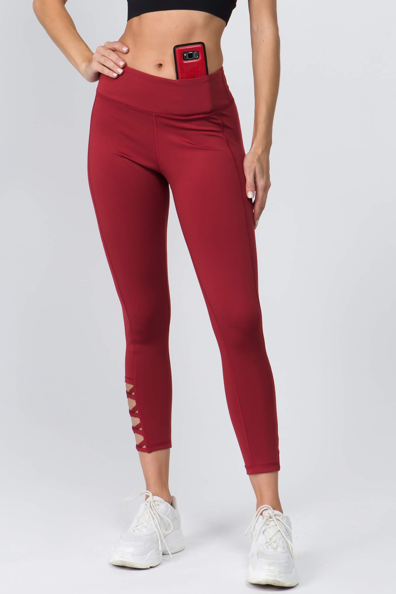 ICONOFLASH Women's High Waist Workout Leggings with Pockets & Lattice Design - Yoga, Running, Gym & Lounge Wear